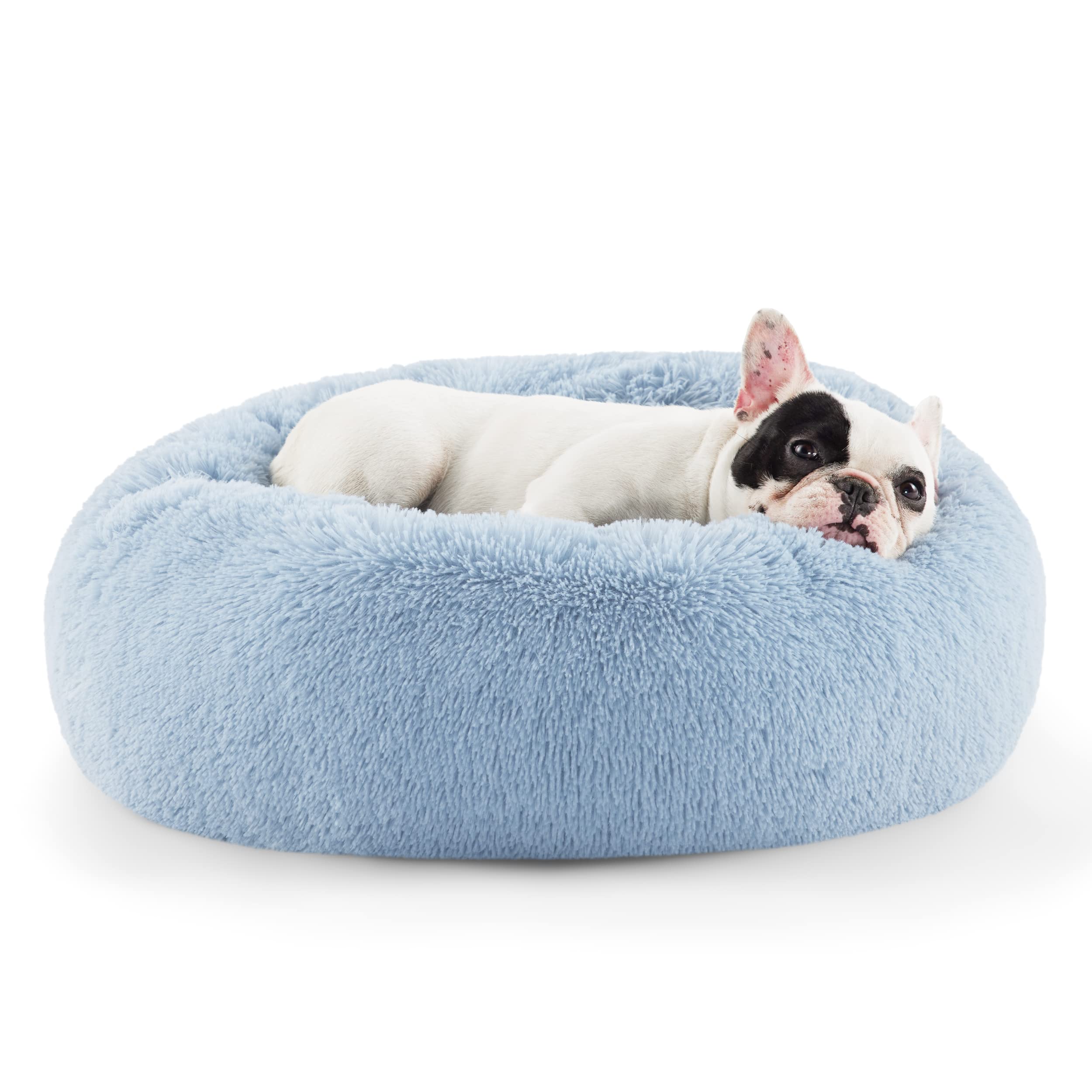 Bedsure Calming Dog Bed for Small Dogs - Donut Washable Small Puppy Bed, 23 inches Anti-Slip Round Fluffy Plush Faux Fur Large Cat Bed, Fits up to 25 lbs Pets, Camel