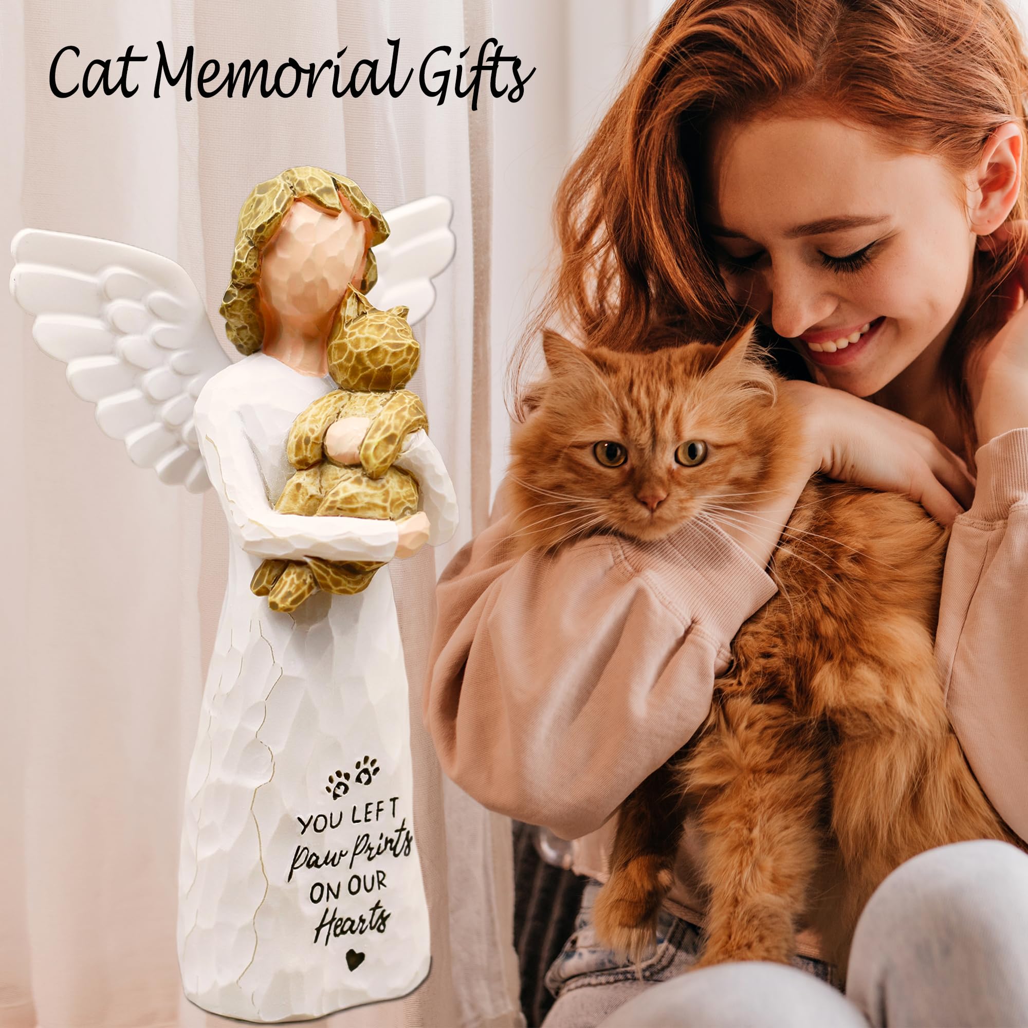 BORLESTA Cat Memorial Gifts for Loss of Cat, Pet Loss Sympathy Gift, Pet Cat Remembrance Gifts, Cat Mom Gift for Cats Lovers, Cat Statue Hand-Painted Figurines Angel (Gray)