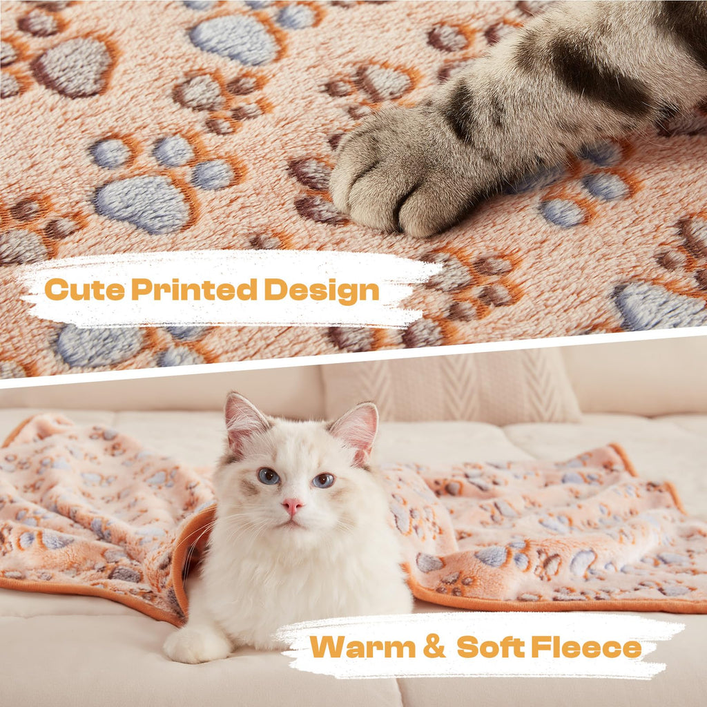 Luciphia 1 Pack 3 Cat Printed Fleece Pet Blankets Washable，Soft Warm Throw Covers for Crate Couch Bed，Cozy Puppy Essentials for Dogs and Cats，Purple/Grey/Khaki, Small (23x16 inch)