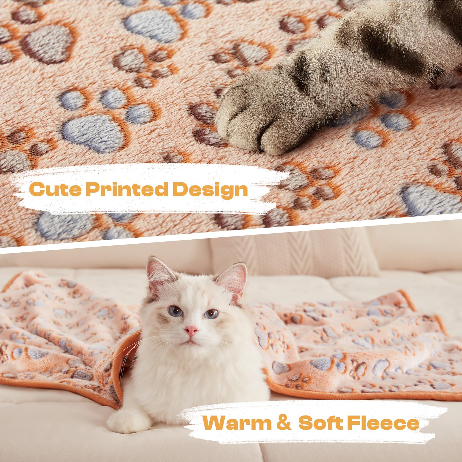 Luciphia 1 Pack 3 Cat Printed Fleece Pet Blankets Washable，Soft Warm Throw Covers for Crate Couch Bed，Cozy Puppy Essentials for Dogs and Cats，Purple/Grey/Khaki, Small (23x16 inch)