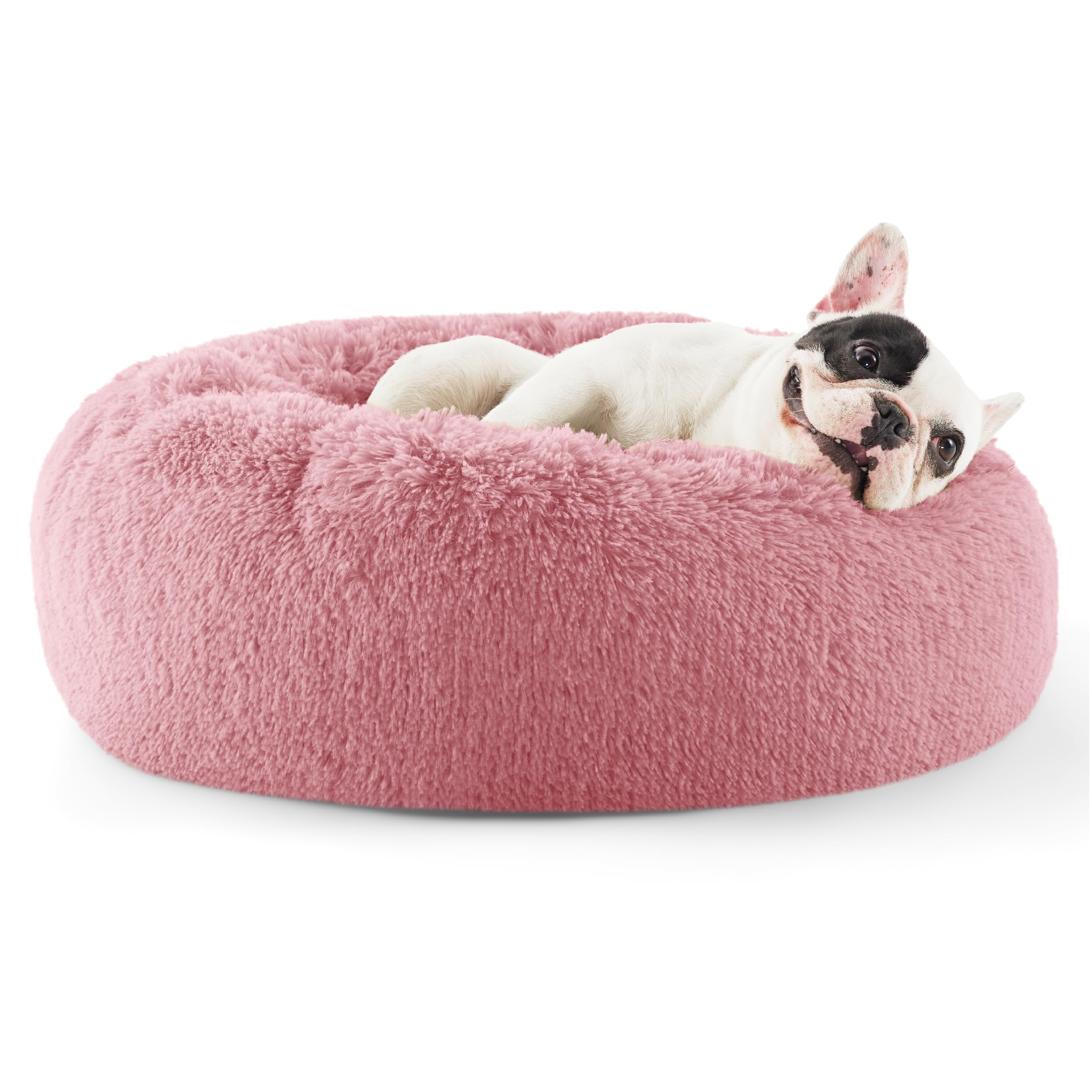 Bedsure Calming Dog Bed for Small Dogs - Donut Washable Small Puppy Bed, 23 inches Anti-Slip Round Fluffy Plush Faux Fur Large Cat Bed, Fits up to 25 lbs Pets, Camel
