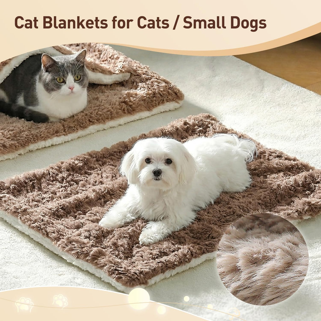 Cat Blanket for Indoor Cats - Ultra Thick 460GSM Faux Rabbit Fur & 260GSM Sherpa, Small Pet Throw for Carrier, Crate & Couch Protection, Soft Thermal Kitten Bedding, 21"x18" Grey