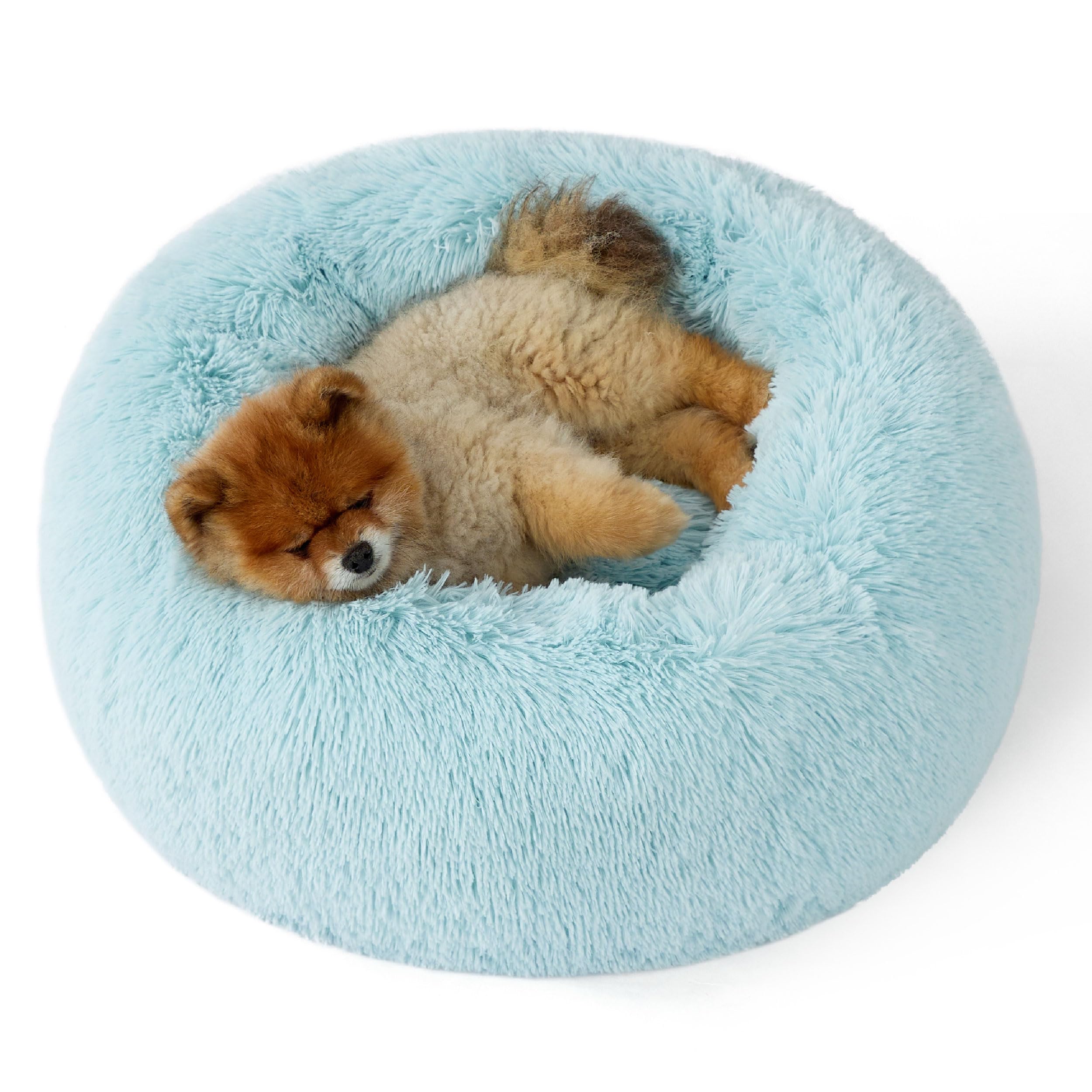 Bedsure Calming Dog Bed for Small Dogs - Donut Washable Small Puppy Bed, 23 inches Anti-Slip Round Fluffy Plush Faux Fur Large Cat Bed, Fits up to 25 lbs Pets, Camel