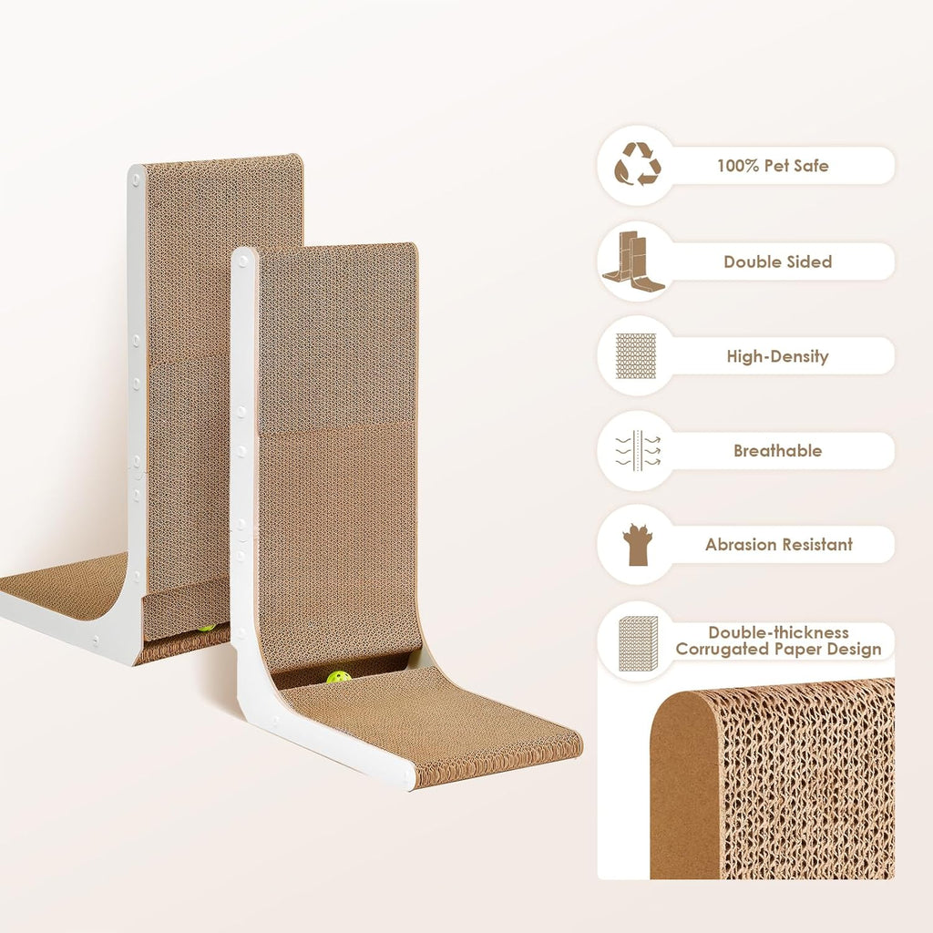 EHEYCIGA Cardboard Cat Scratcher for Indoor Cats, 26.8 Inch L Shaped Vertical Cat Scratching Board with Ball Cat Toy, Large Cat Scratcher Pad, Brown