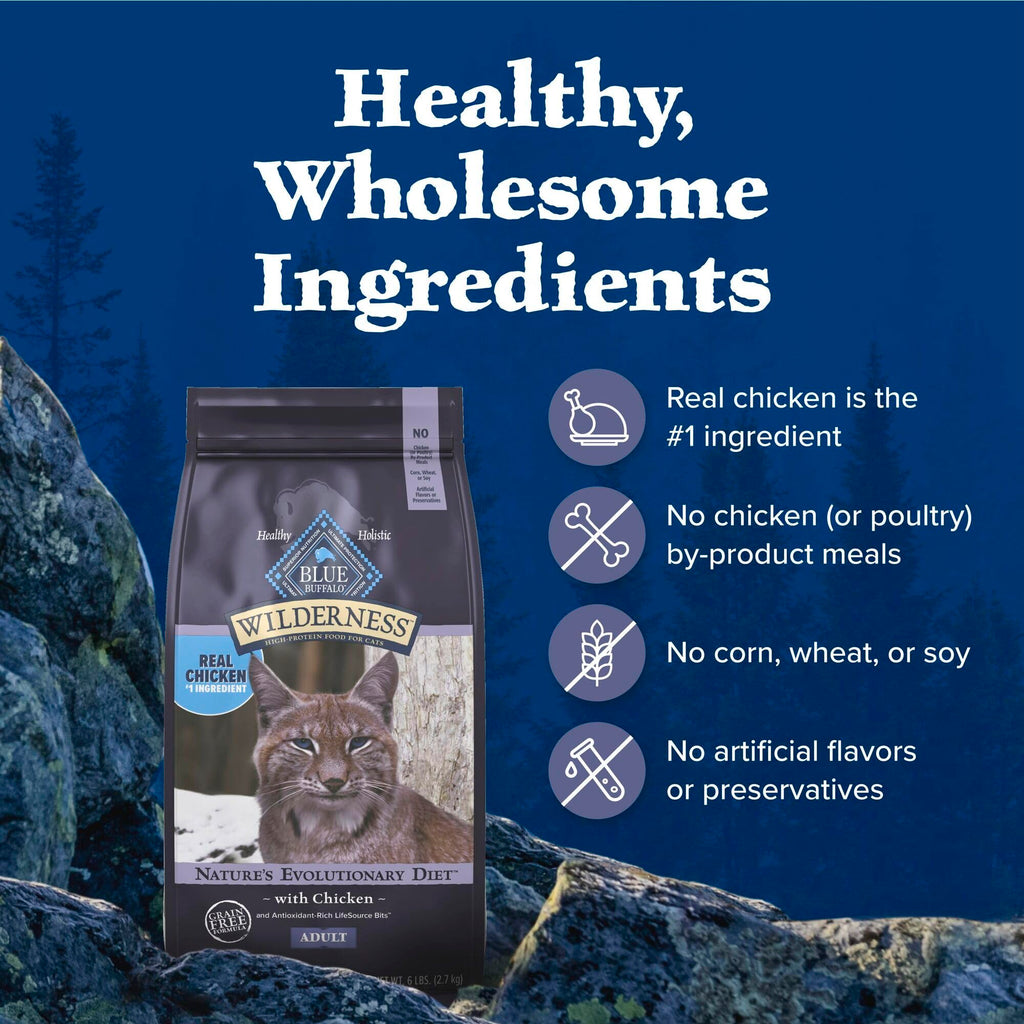 Blue Buffalo Wilderness Nature's Evolutionary Diet High-Protein, Grain-Free Natural Dry Food for Adult Cats, Chicken, 4-lb. Bag