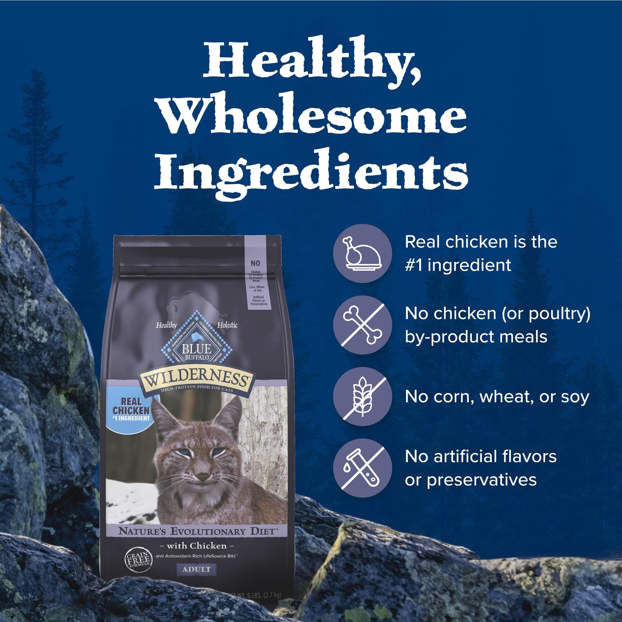 Blue Buffalo Wilderness Nature's Evolutionary Diet High-Protein, Grain-Free Natural Dry Food for Adult Cats, Chicken, 4-lb. Bag