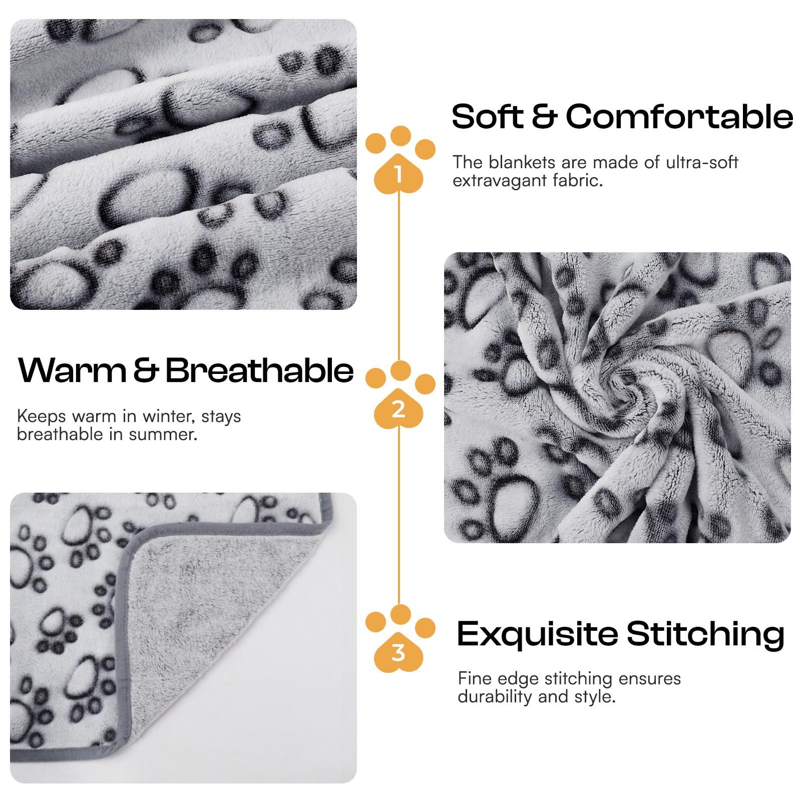 Luciphia 1 Pack 3 Cat Printed Fleece Pet Blankets Washable，Soft Warm Throw Covers for Crate Couch Bed，Cozy Puppy Essentials for Dogs and Cats，Purple/Grey/Khaki, Small (23x16 inch)