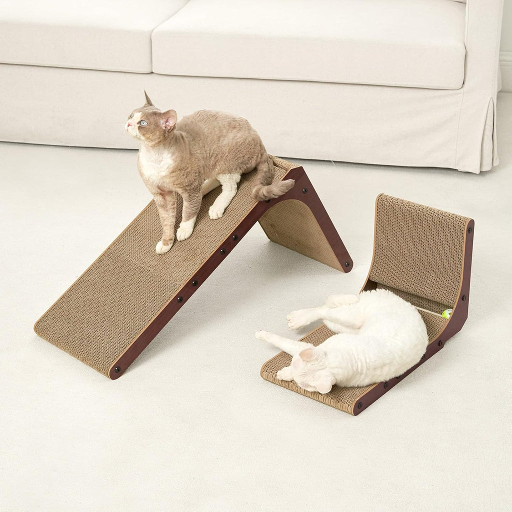 EHEYCIGA Cardboard Cat Scratcher for Indoor Cats, 26.8 Inch L Shaped Vertical Cat Scratching Board with Ball Cat Toy, Large Cat Scratcher Pad, Brown