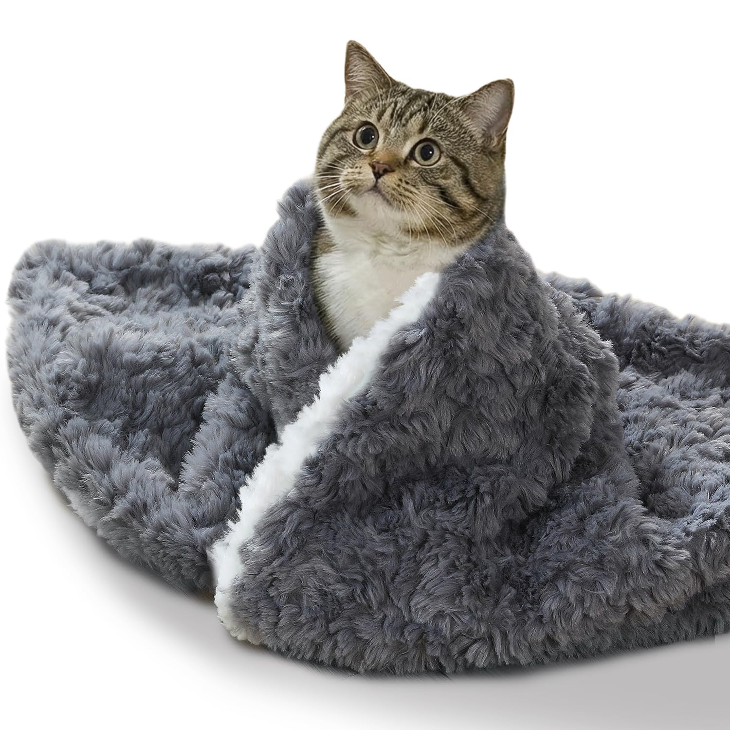 Cat Blanket for Indoor Cats - Ultra Thick 460GSM Faux Rabbit Fur & 260GSM Sherpa, Small Pet Throw for Carrier, Crate & Couch Protection, Soft Thermal Kitten Bedding, 21"x18" Grey