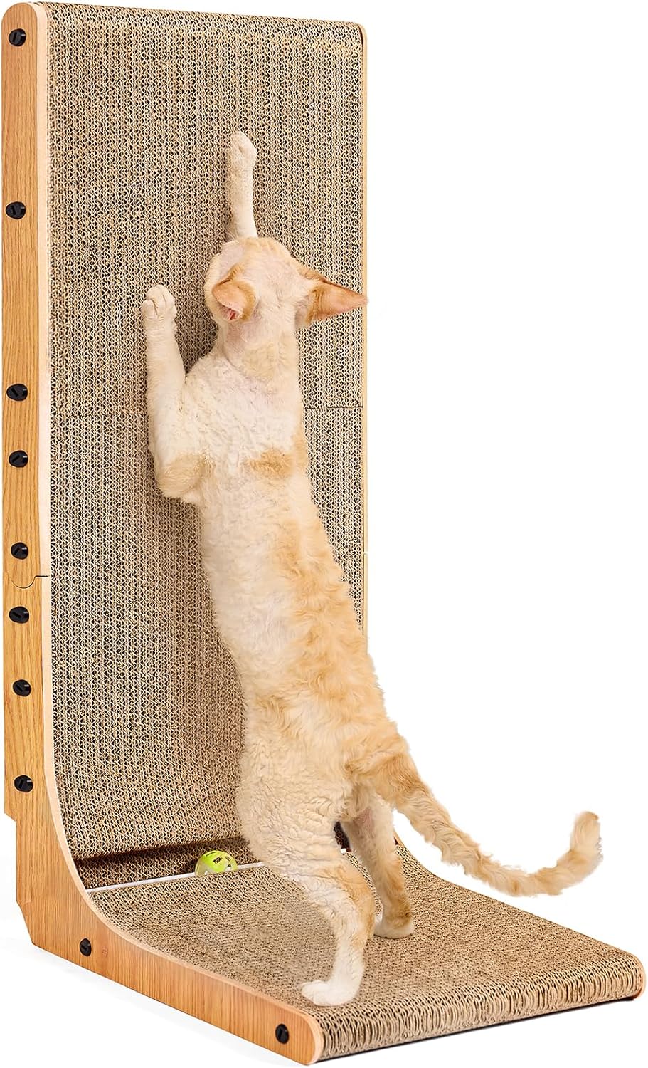 EHEYCIGA Cardboard Cat Scratcher for Indoor Cats, 26.8 Inch L Shaped Vertical Cat Scratching Board with Ball Cat Toy, Large Cat Scratcher Pad, Brown
