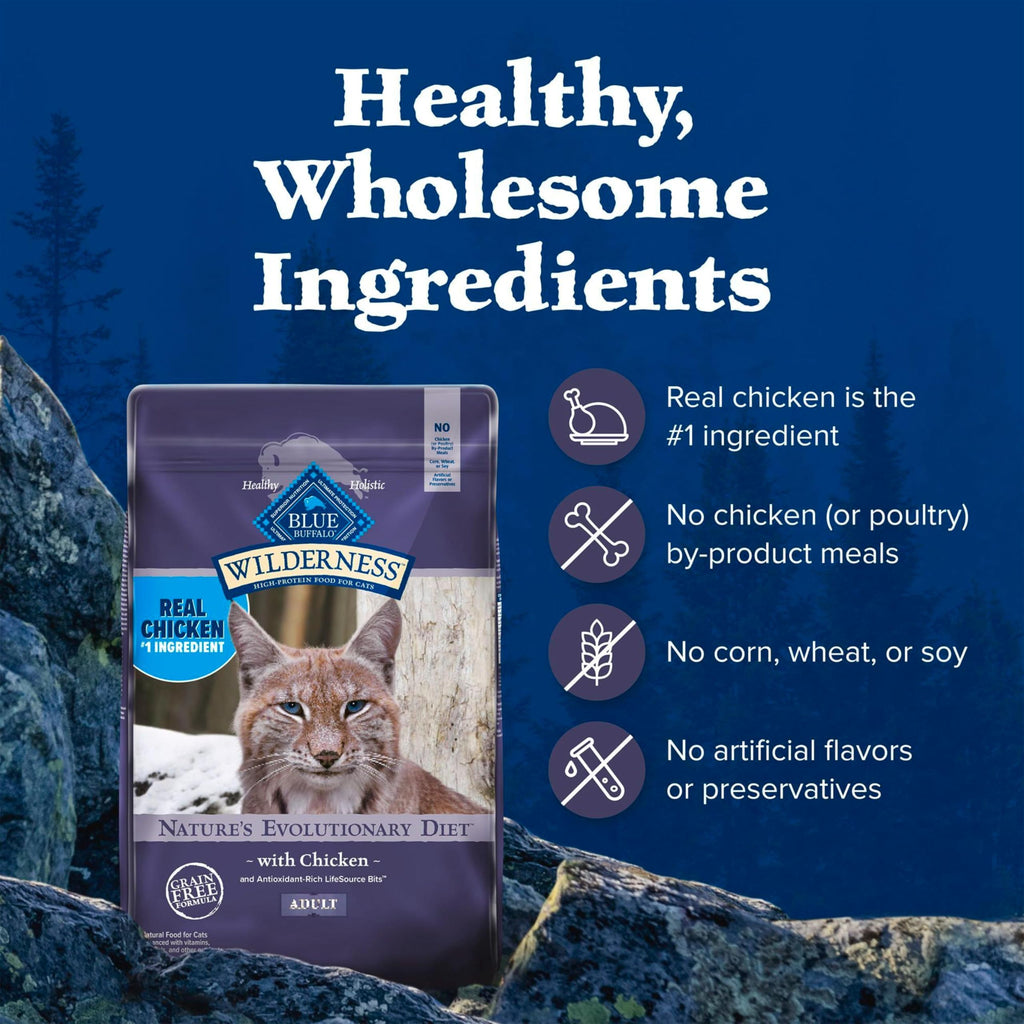 Blue Buffalo Wilderness Nature's Evolutionary Diet High-Protein, Grain-Free Natural Dry Food for Adult Cats, Chicken, 4-lb. Bag