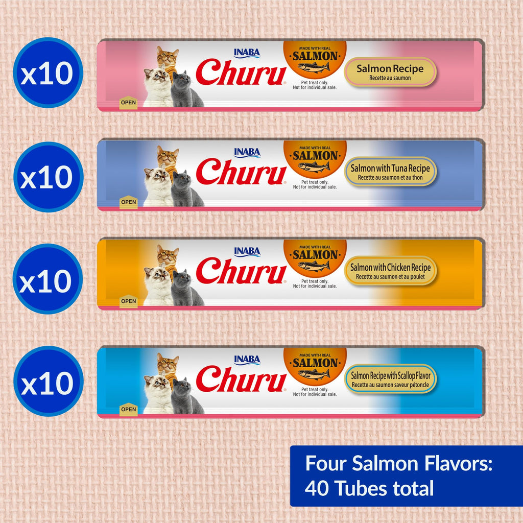 INABA Churu Cat Treats, Grain-Free, Lickable, Squeezable Creamy Purée Cat Treat/Topper with Vitamin E & Taurine, 0.5 Ounces Each Tube, 50 Tubes, Tuna & Chicken Variety
