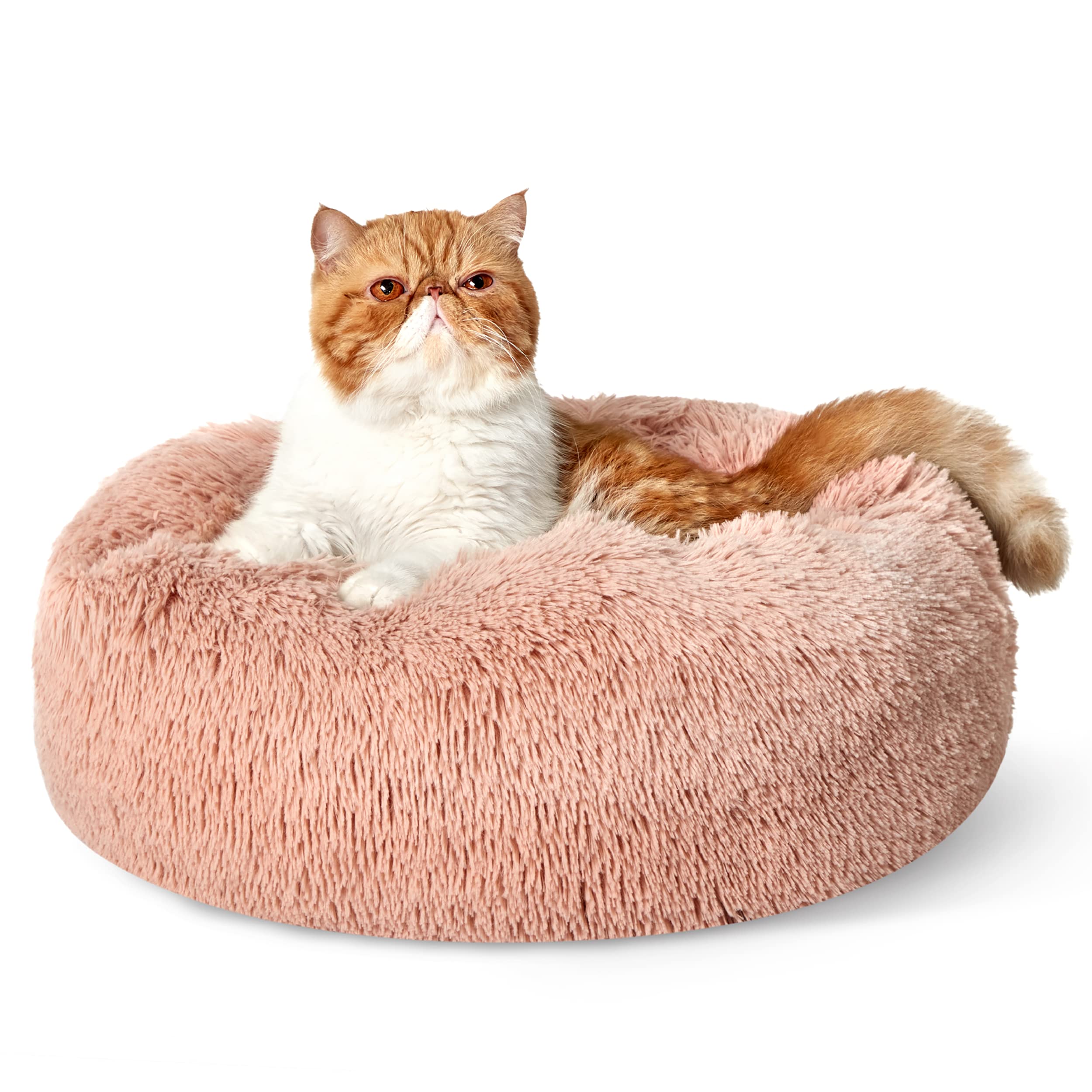 Bedsure Calming Dog Bed for Small Dogs - Donut Washable Small Puppy Bed, 23 inches Anti-Slip Round Fluffy Plush Faux Fur Large Cat Bed, Fits up to 25 lbs Pets, Camel