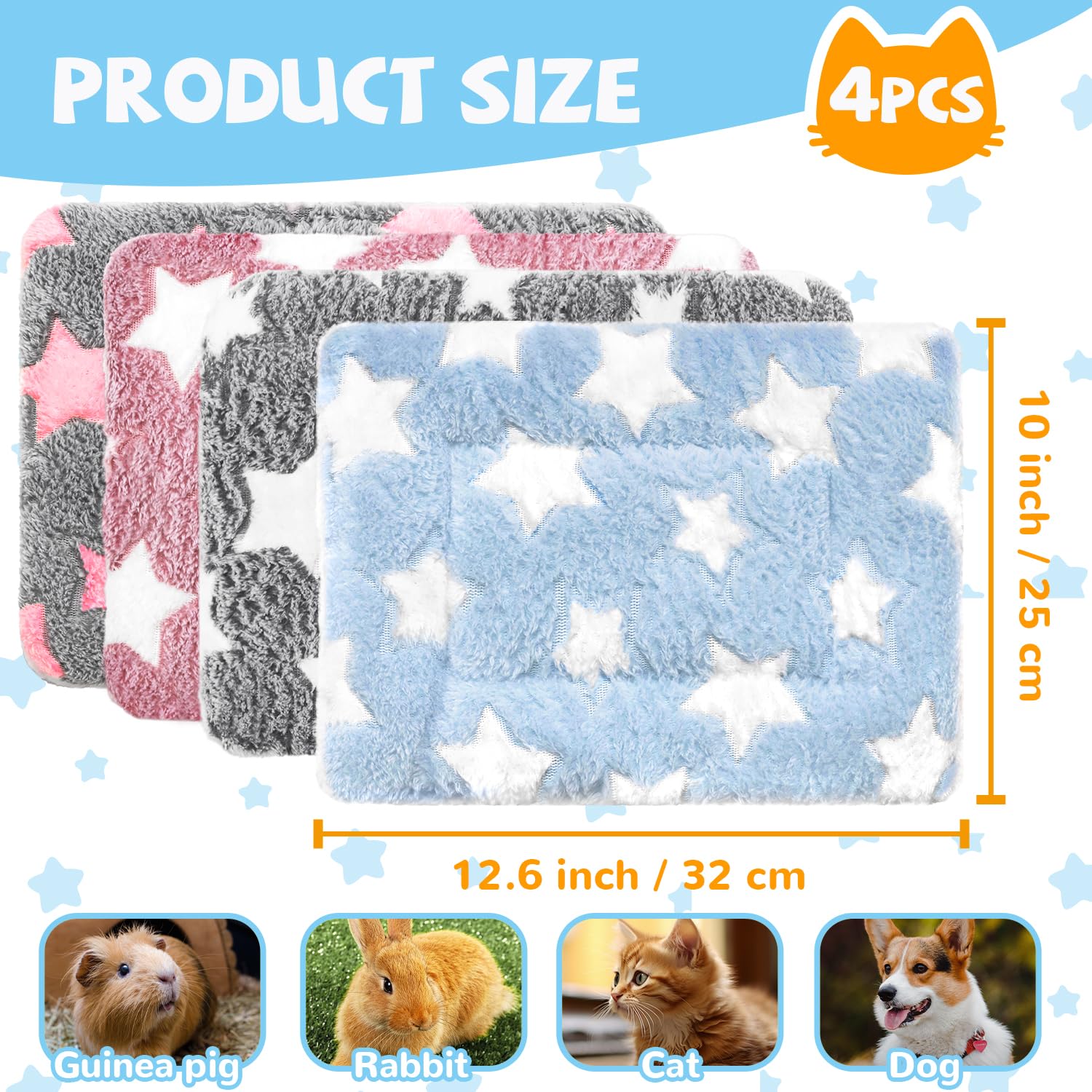 4 Pcs Self Warming Cat Bed, Self Heating Pet Mat for Kitten & Puppy, Soft Calming Cat Bed Mat Reflects Body Heat Warm Washable Pet Pad for Crates, Floors, Indoor, Outdoor(12.6×10 Inch)