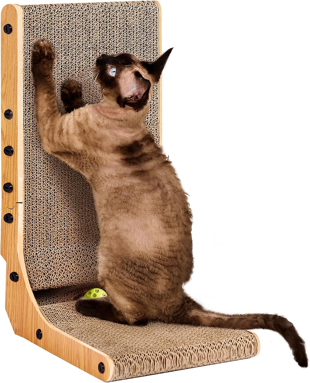 EHEYCIGA Cardboard Cat Scratcher for Indoor Cats, 26.8 Inch L Shaped Vertical Cat Scratching Board with Ball Cat Toy, Large Cat Scratcher Pad, Brown