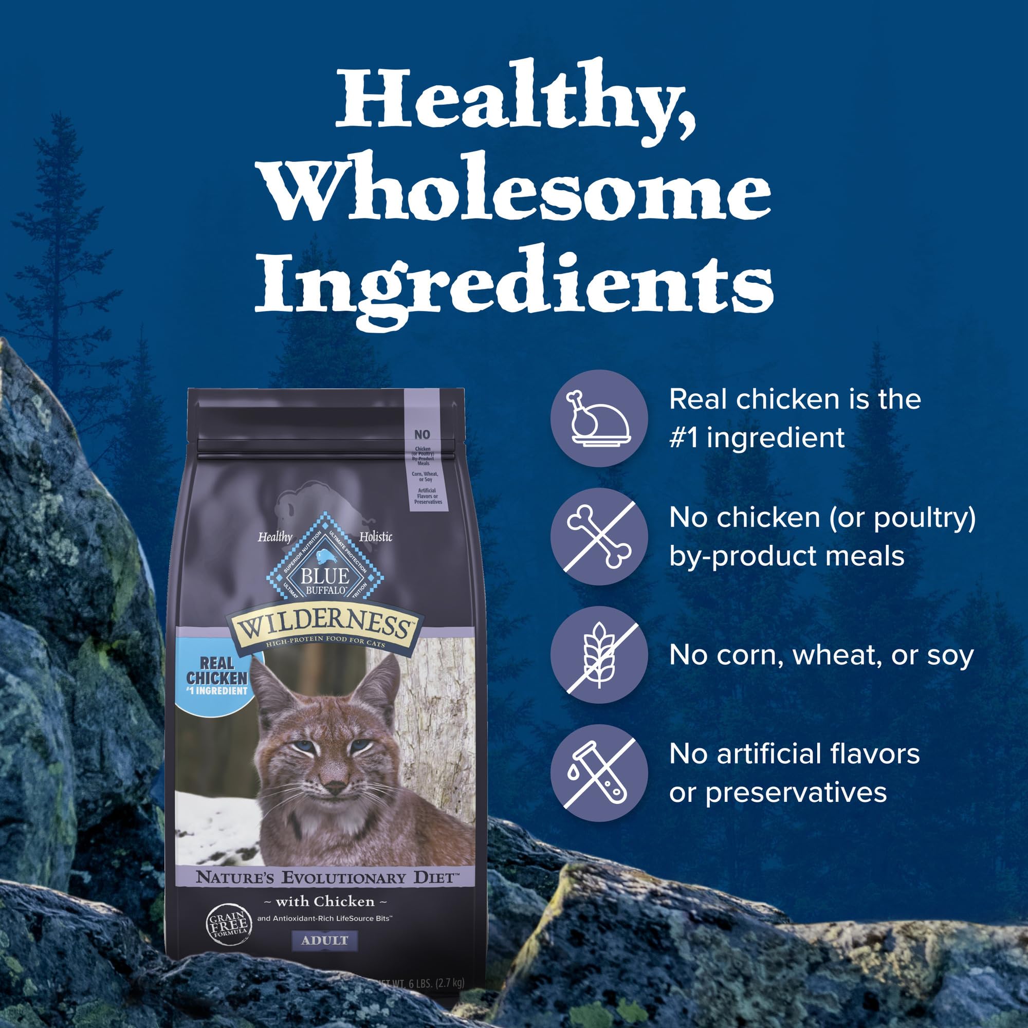 Blue Buffalo Wilderness Nature's Evolutionary Diet High-Protein, Grain-Free Natural Dry Food for Adult Cats, Chicken, 4-lb. Bag