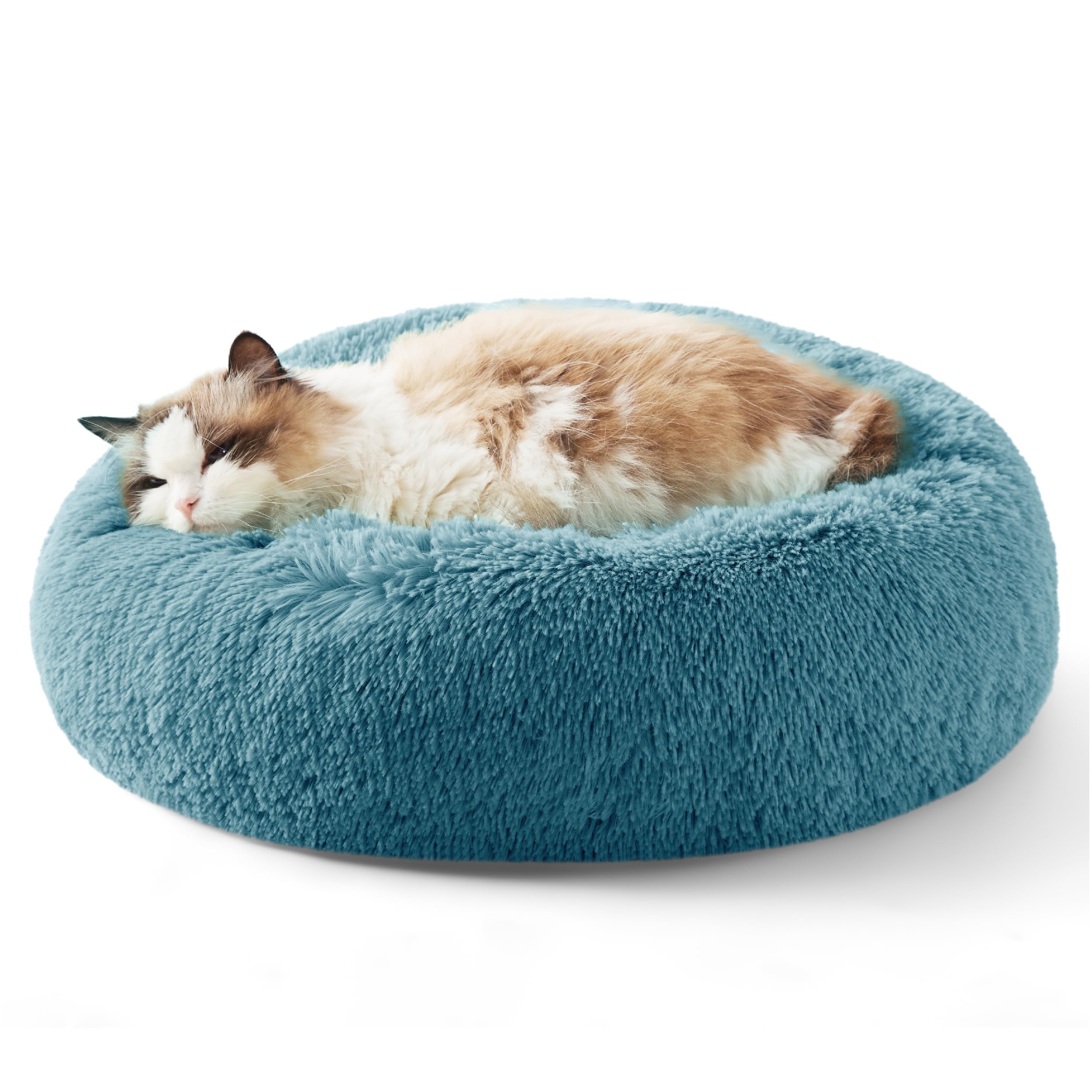 Bedsure Calming Dog Bed for Small Dogs - Donut Washable Small Puppy Bed, 23 inches Anti-Slip Round Fluffy Plush Faux Fur Large Cat Bed, Fits up to 25 lbs Pets, Camel