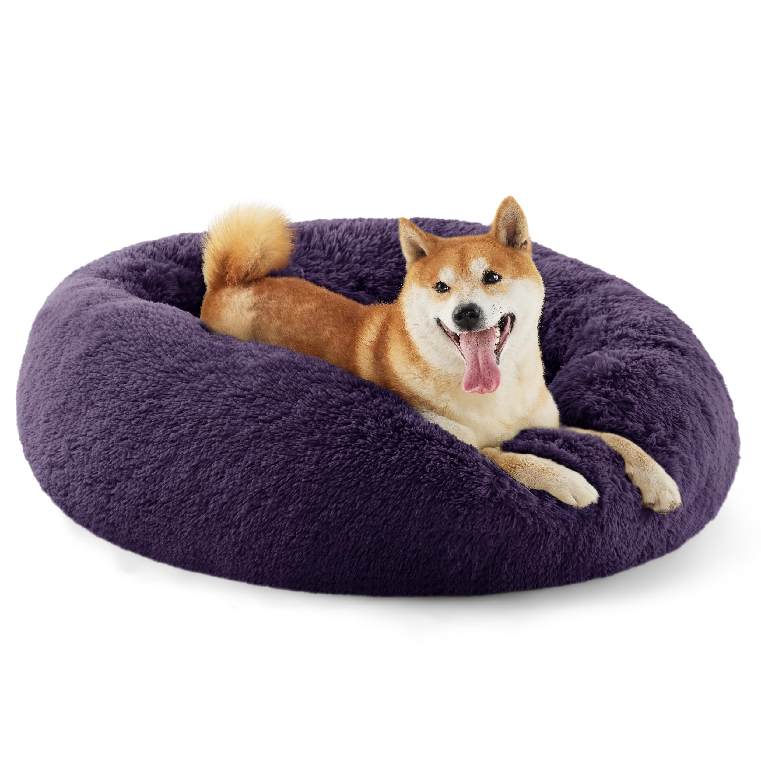 Bedsure Calming Dog Bed for Small Dogs - Donut Washable Small Puppy Bed, 23 inches Anti-Slip Round Fluffy Plush Faux Fur Large Cat Bed, Fits up to 25 lbs Pets, Camel