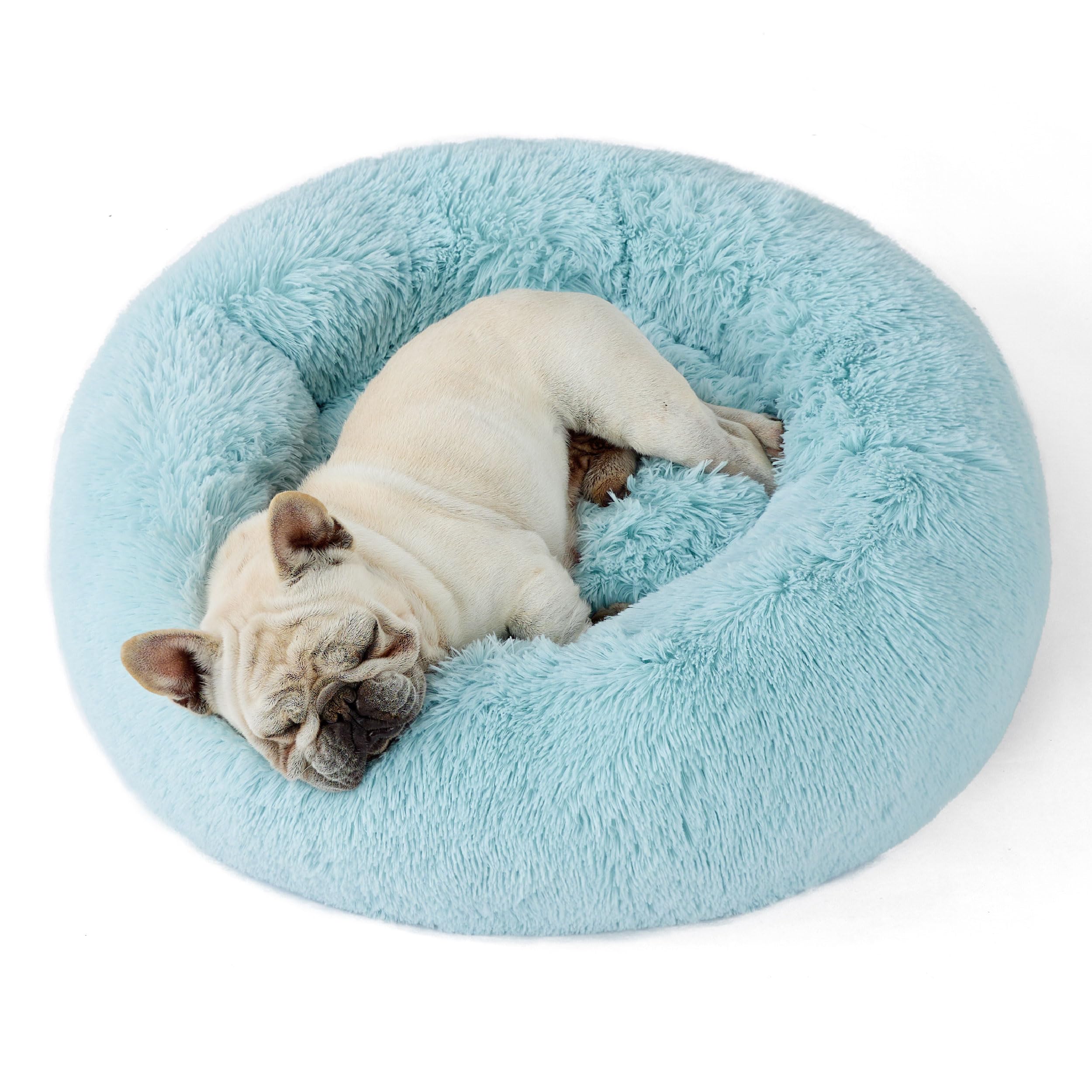 Bedsure Calming Dog Bed for Small Dogs - Donut Washable Small Puppy Bed, 23 inches Anti-Slip Round Fluffy Plush Faux Fur Large Cat Bed, Fits up to 25 lbs Pets, Camel