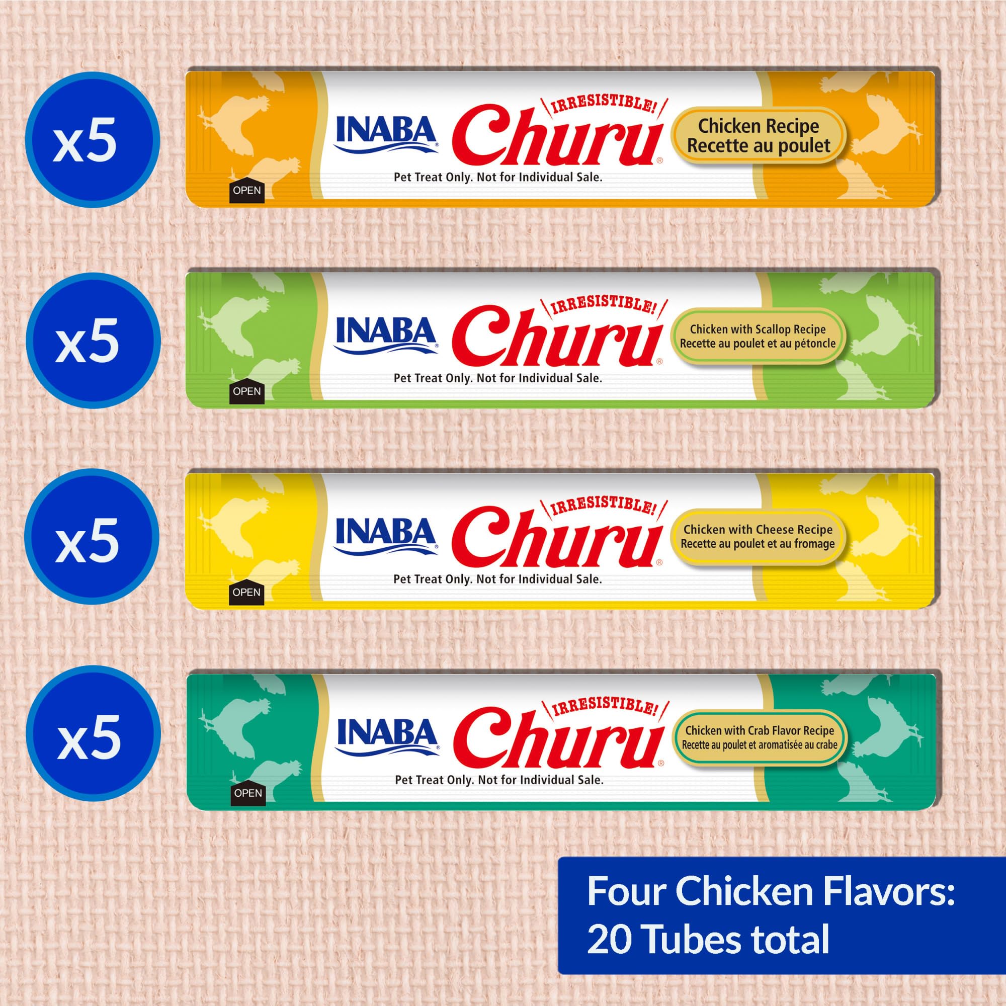 INABA Churu Cat Treats, Grain-Free, Lickable, Squeezable Creamy Purée Cat Treat/Topper with Vitamin E & Taurine, 0.5 Ounces Each Tube, 50 Tubes, Tuna & Chicken Variety