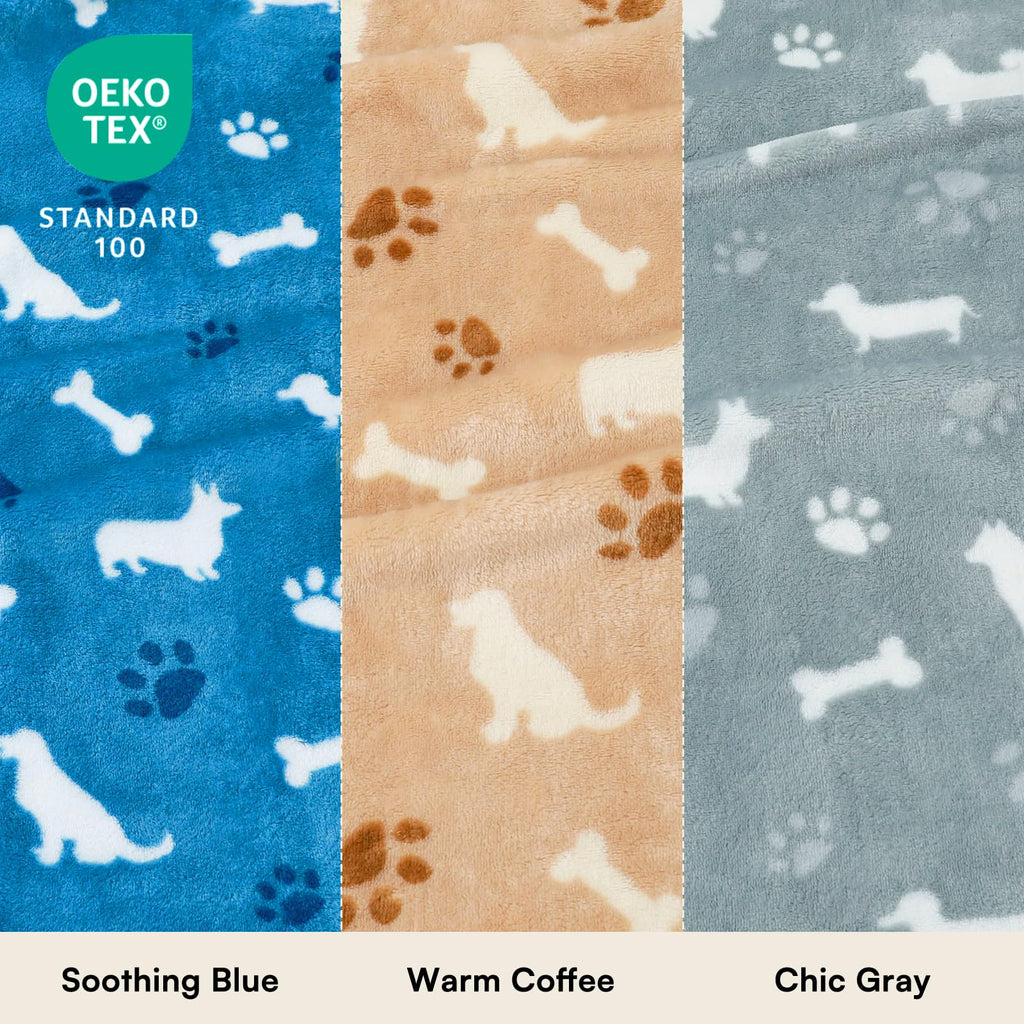 Luciphia 1 Pack 3 Cat Printed Fleece Pet Blankets Washable，Soft Warm Throw Covers for Crate Couch Bed，Cozy Puppy Essentials for Dogs and Cats，Purple/Grey/Khaki, Small (23x16 inch)