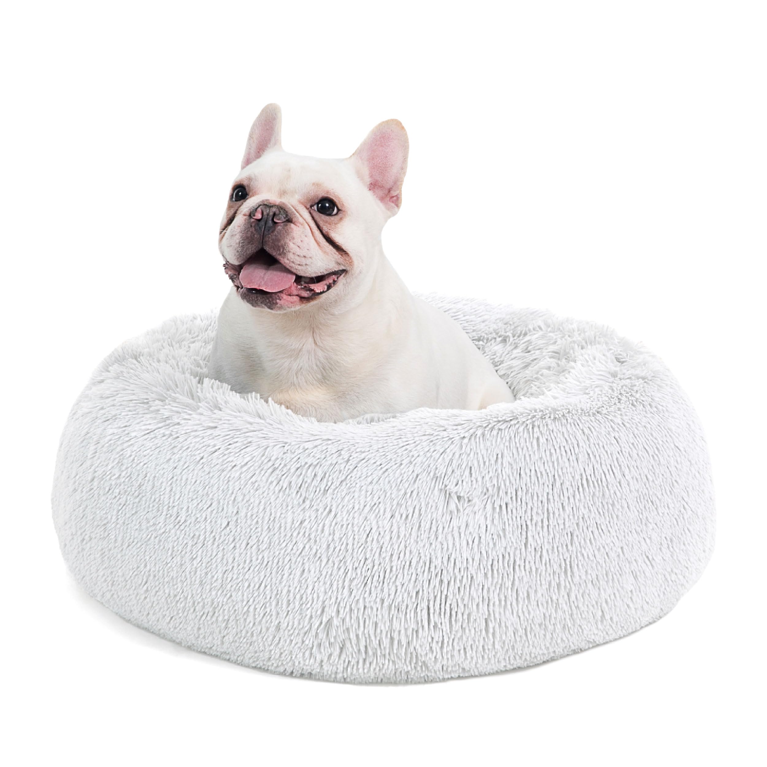 Bedsure Calming Dog Bed for Small Dogs - Donut Washable Small Puppy Bed, 23 inches Anti-Slip Round Fluffy Plush Faux Fur Large Cat Bed, Fits up to 25 lbs Pets, Camel