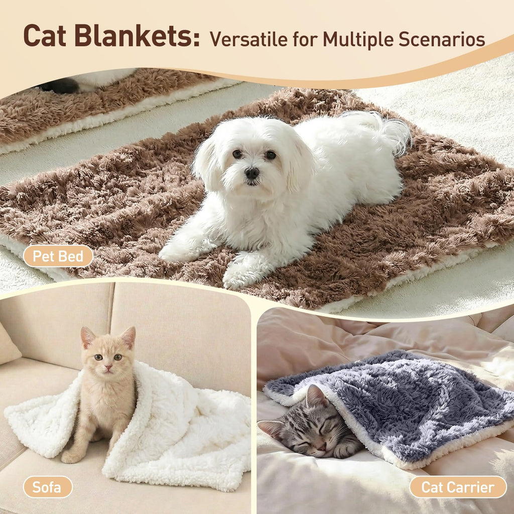 Cat Blanket for Indoor Cats - Ultra Thick 460GSM Faux Rabbit Fur & 260GSM Sherpa, Small Pet Throw for Carrier, Crate & Couch Protection, Soft Thermal Kitten Bedding, 21"x18" Grey
