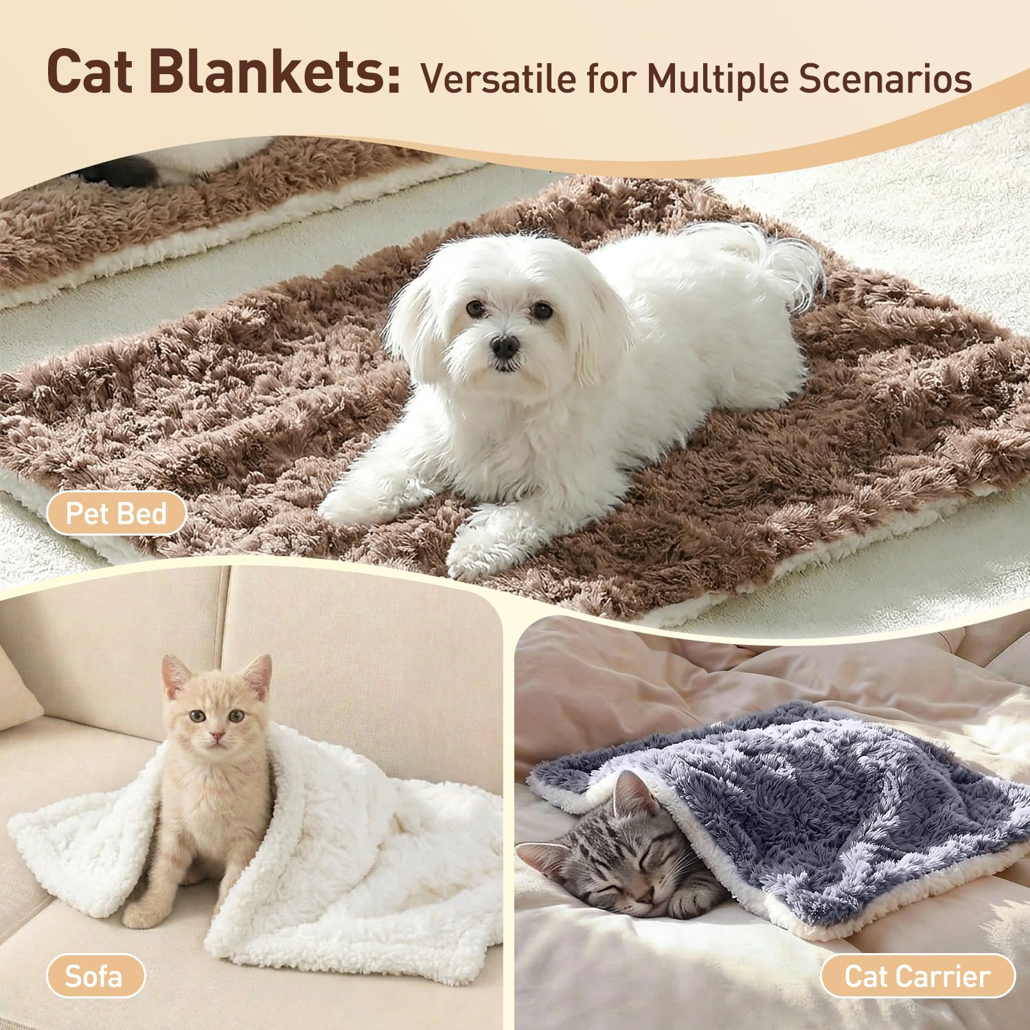 Cat Blanket for Indoor Cats - Ultra Thick 460GSM Faux Rabbit Fur & 260GSM Sherpa, Small Pet Throw for Carrier, Crate & Couch Protection, Soft Thermal Kitten Bedding, 21"x18" Grey