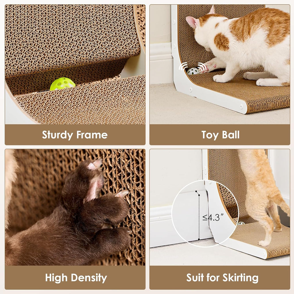 EHEYCIGA Cardboard Cat Scratcher for Indoor Cats, 26.8 Inch L Shaped Vertical Cat Scratching Board with Ball Cat Toy, Large Cat Scratcher Pad, Brown