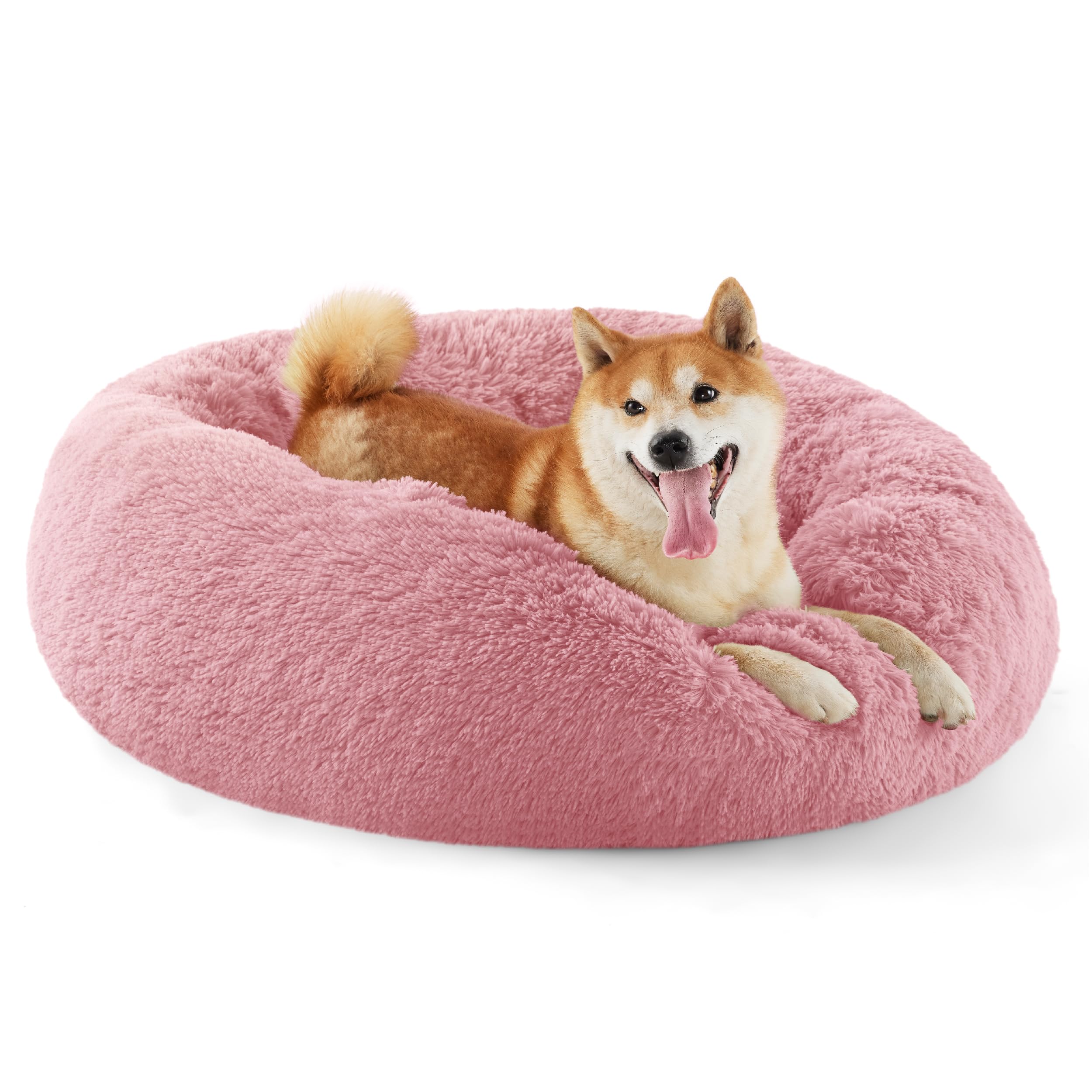 Bedsure Calming Dog Bed for Small Dogs - Donut Washable Small Puppy Bed, 23 inches Anti-Slip Round Fluffy Plush Faux Fur Large Cat Bed, Fits up to 25 lbs Pets, Camel
