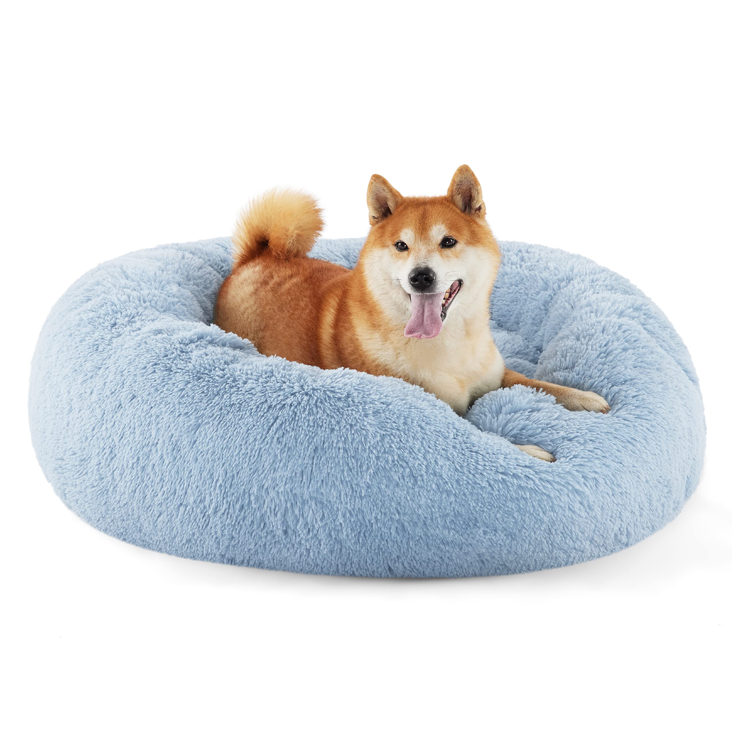 Bedsure Calming Dog Bed for Small Dogs - Donut Washable Small Puppy Bed, 23 inches Anti-Slip Round Fluffy Plush Faux Fur Large Cat Bed, Fits up to 25 lbs Pets, Camel