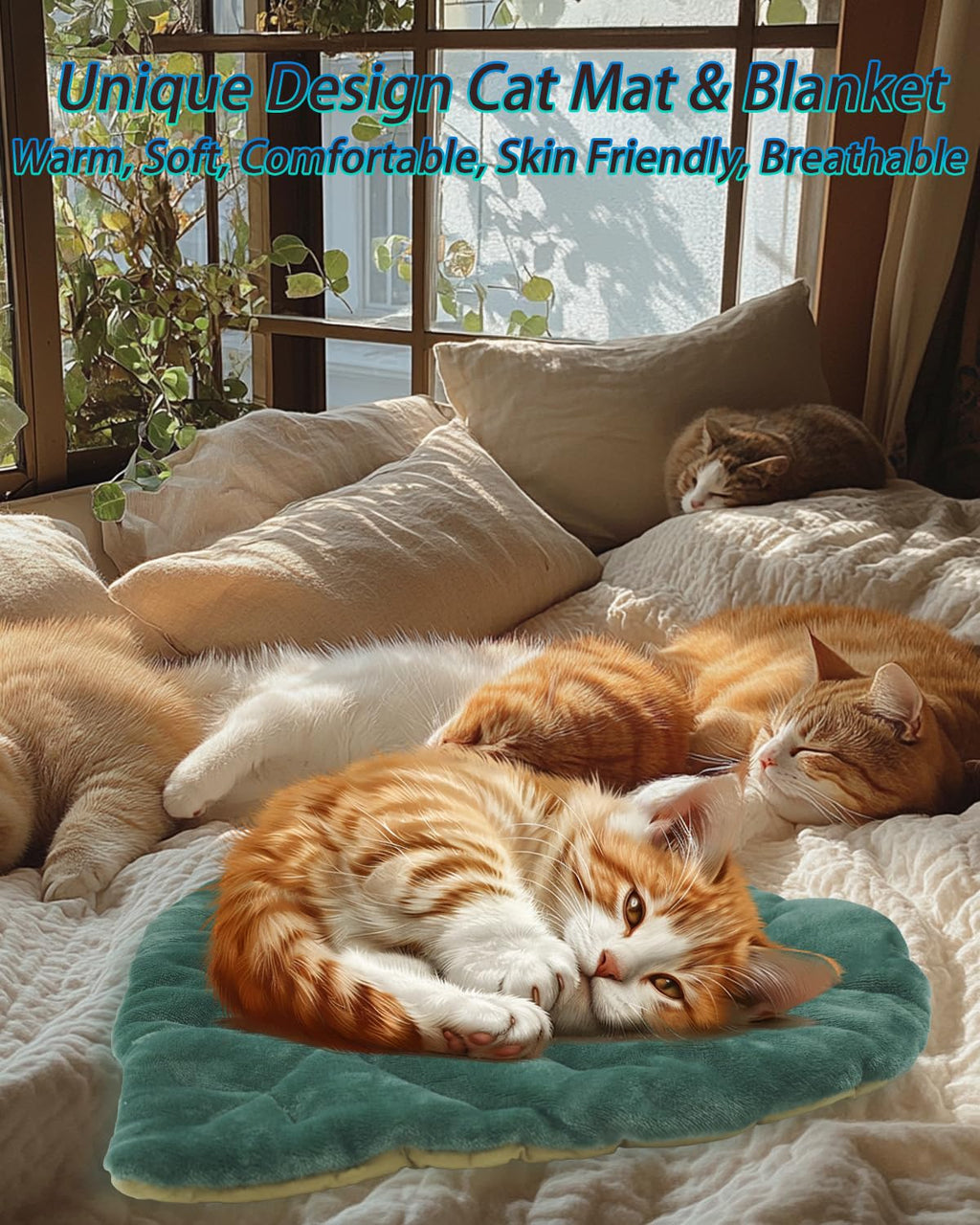 Cat Mat Self Warming Cat Bed 26"x20" Leaf Shaped Cotton Soft Warm Pet Pad Blanket for Indoor Bed Couch Sofa Floors Cat and Dog (Green)