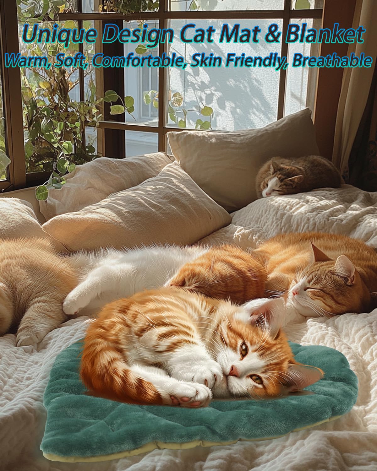 Cat Mat Self Warming Cat Bed 26"x20" Leaf Shaped Cotton Soft Warm Pet Pad Blanket for Indoor Bed Couch Sofa Floors Cat and Dog (Green)