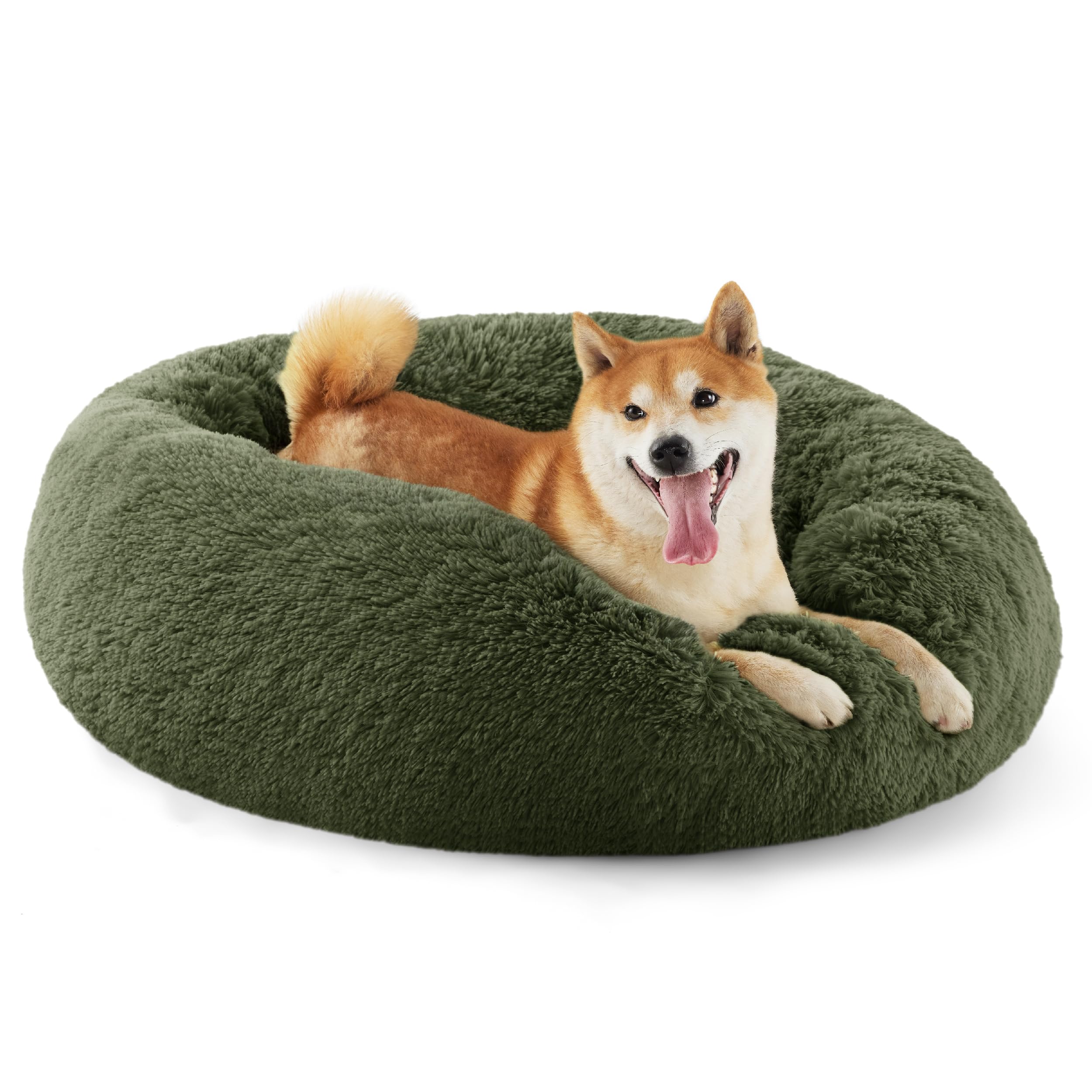 Bedsure Calming Dog Bed for Small Dogs - Donut Washable Small Puppy Bed, 23 inches Anti-Slip Round Fluffy Plush Faux Fur Large Cat Bed, Fits up to 25 lbs Pets, Camel