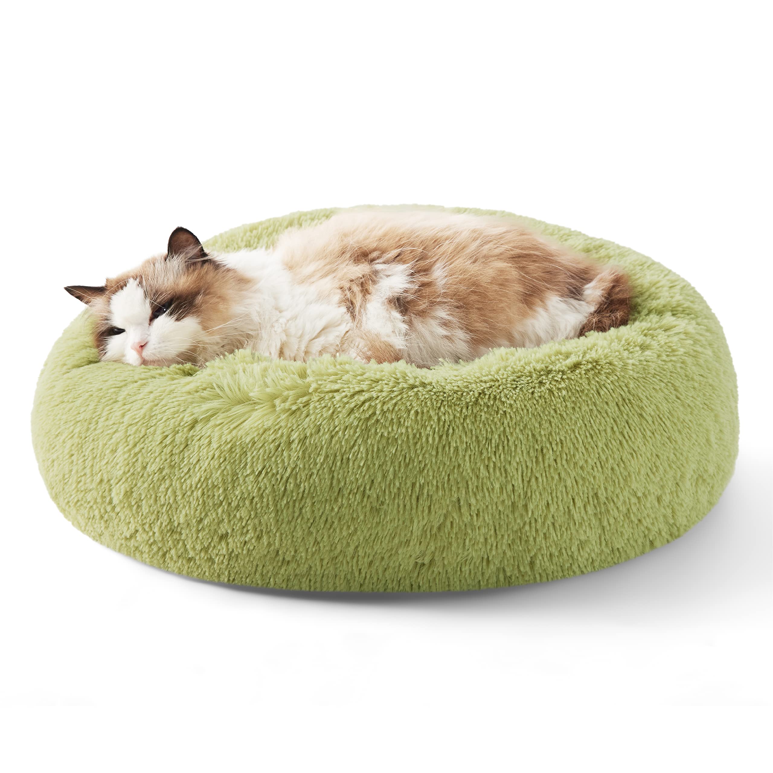Bedsure Calming Dog Bed for Small Dogs - Donut Washable Small Puppy Bed, 23 inches Anti-Slip Round Fluffy Plush Faux Fur Large Cat Bed, Fits up to 25 lbs Pets, Camel