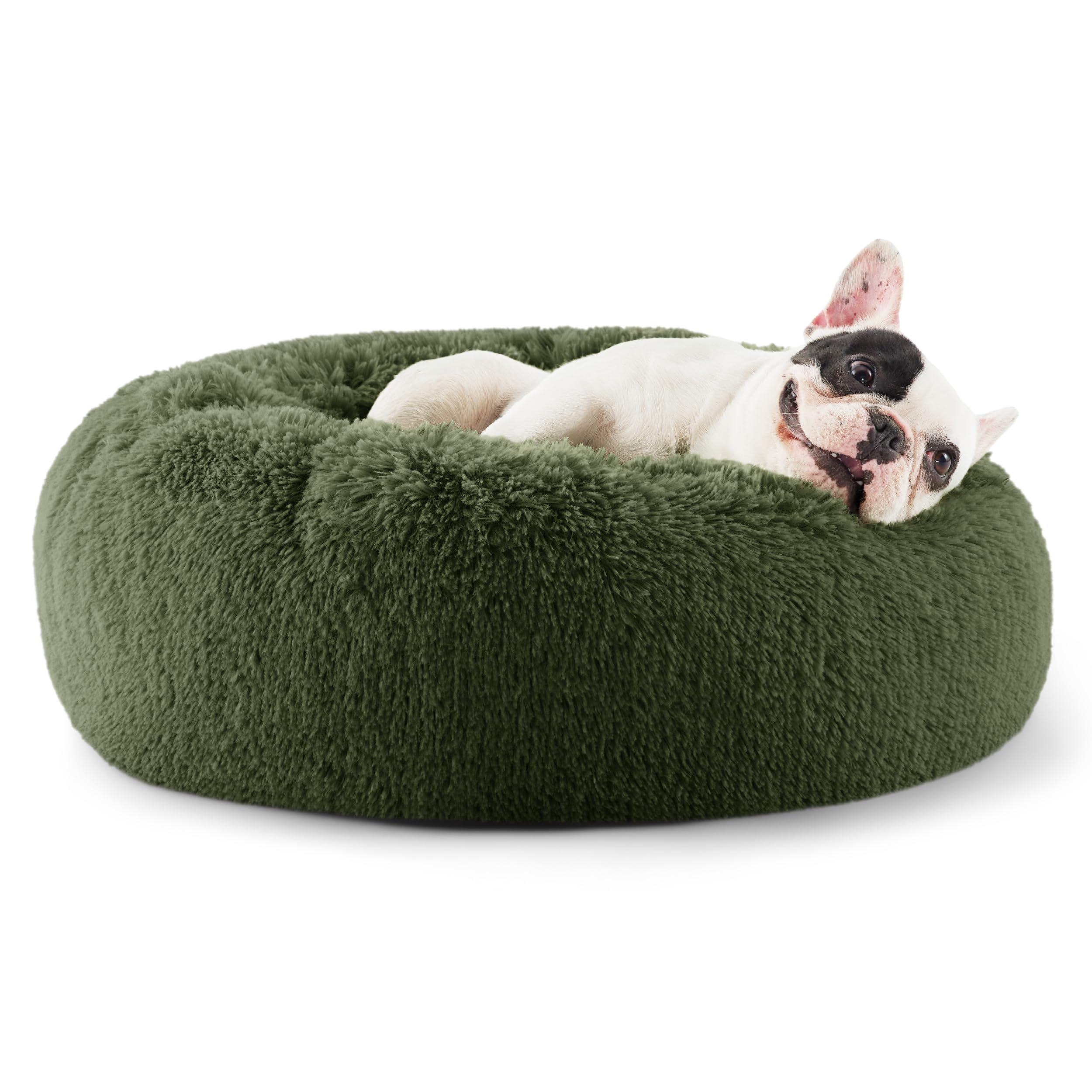 Bedsure Calming Dog Bed for Small Dogs - Donut Washable Small Puppy Bed, 23 inches Anti-Slip Round Fluffy Plush Faux Fur Large Cat Bed, Fits up to 25 lbs Pets, Camel