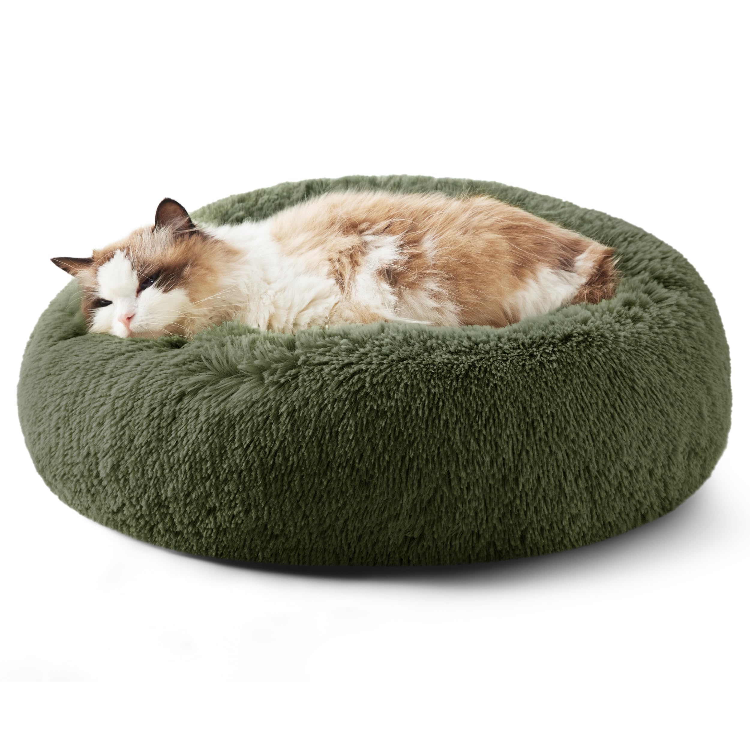 Bedsure Calming Dog Bed for Small Dogs - Donut Washable Small Puppy Bed, 23 inches Anti-Slip Round Fluffy Plush Faux Fur Large Cat Bed, Fits up to 25 lbs Pets, Camel