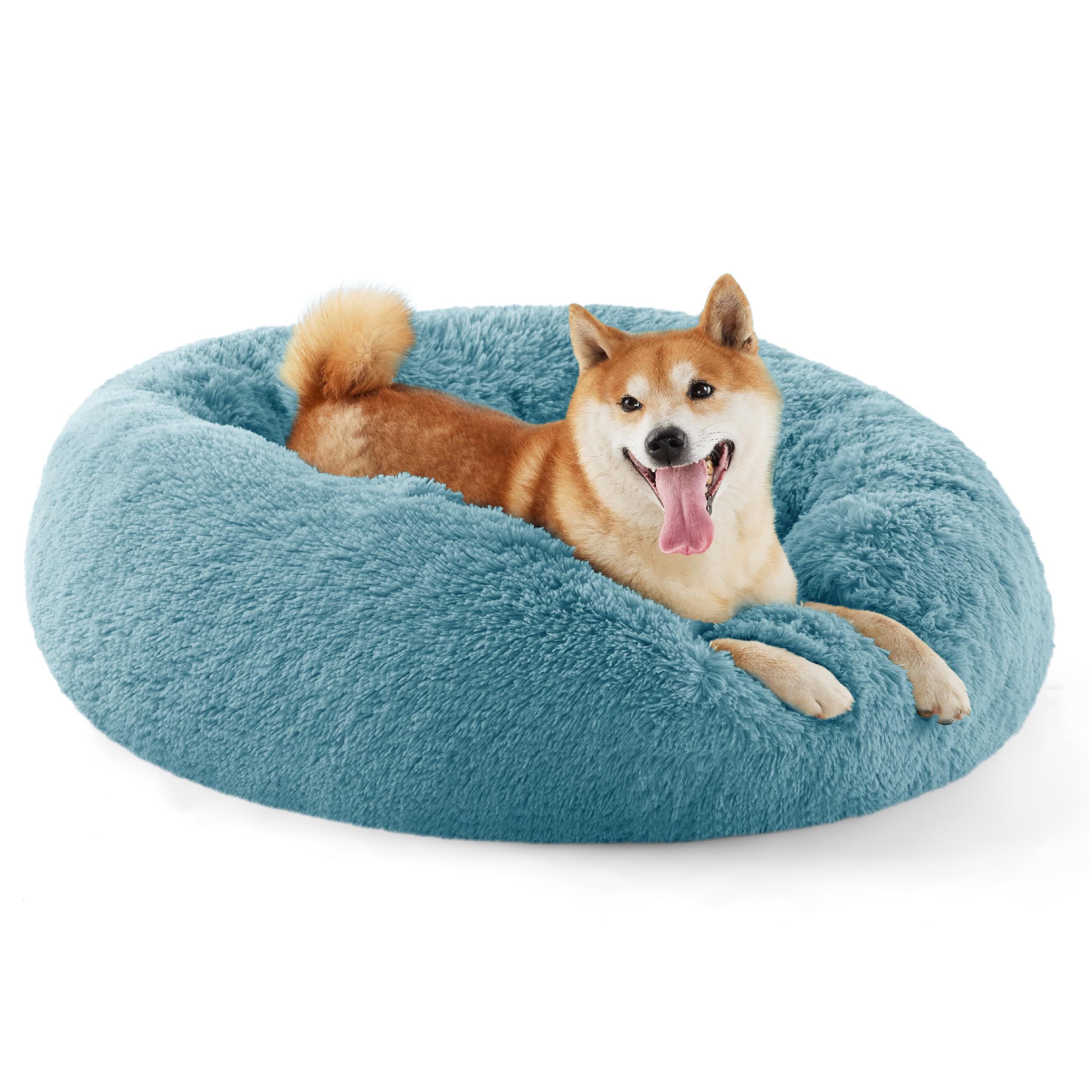 Bedsure Calming Dog Bed for Small Dogs - Donut Washable Small Puppy Bed, 23 inches Anti-Slip Round Fluffy Plush Faux Fur Large Cat Bed, Fits up to 25 lbs Pets, Camel