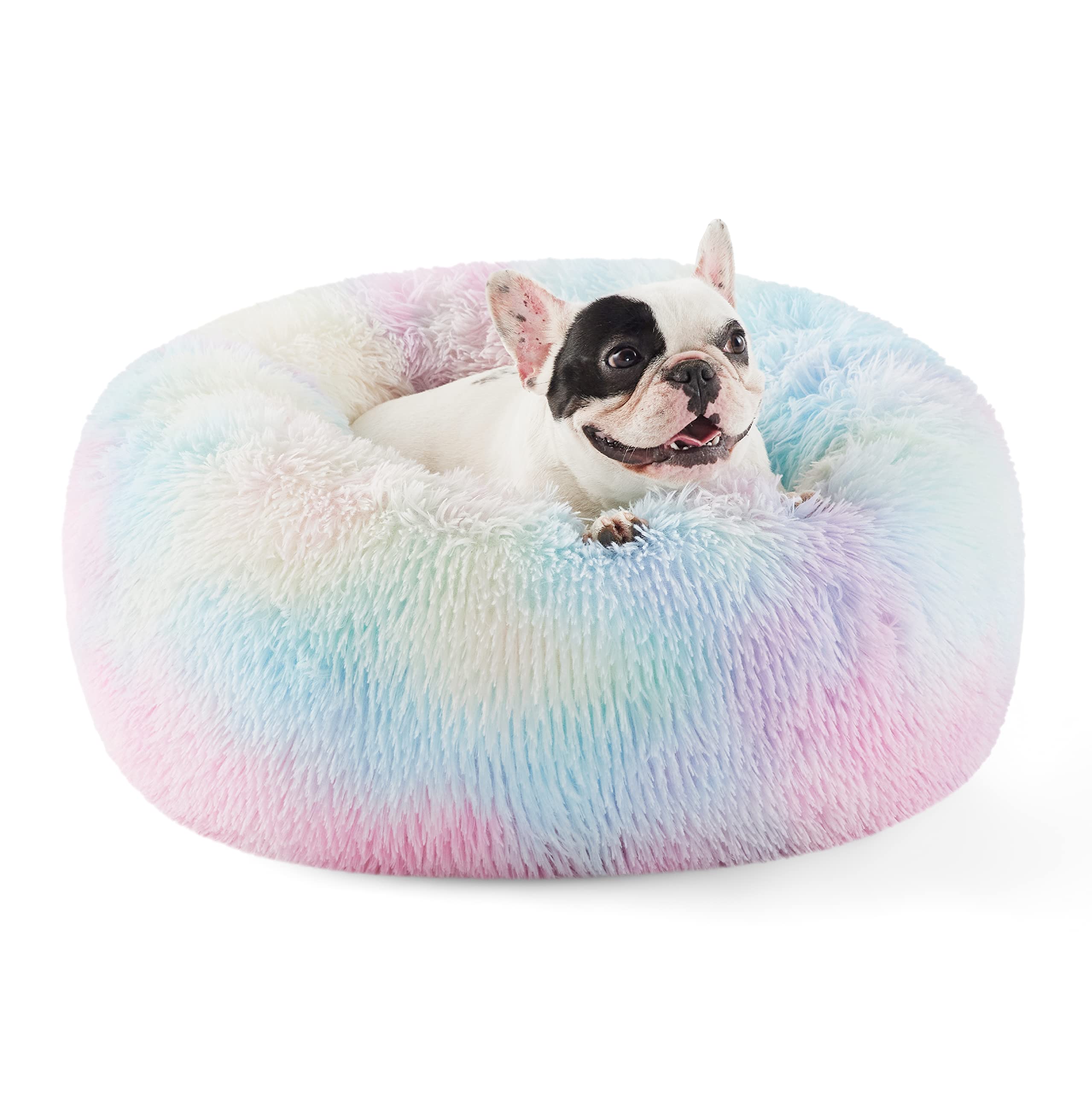 Bedsure Calming Dog Bed for Small Dogs - Donut Washable Small Puppy Bed, 23 inches Anti-Slip Round Fluffy Plush Faux Fur Large Cat Bed, Fits up to 25 lbs Pets, Camel