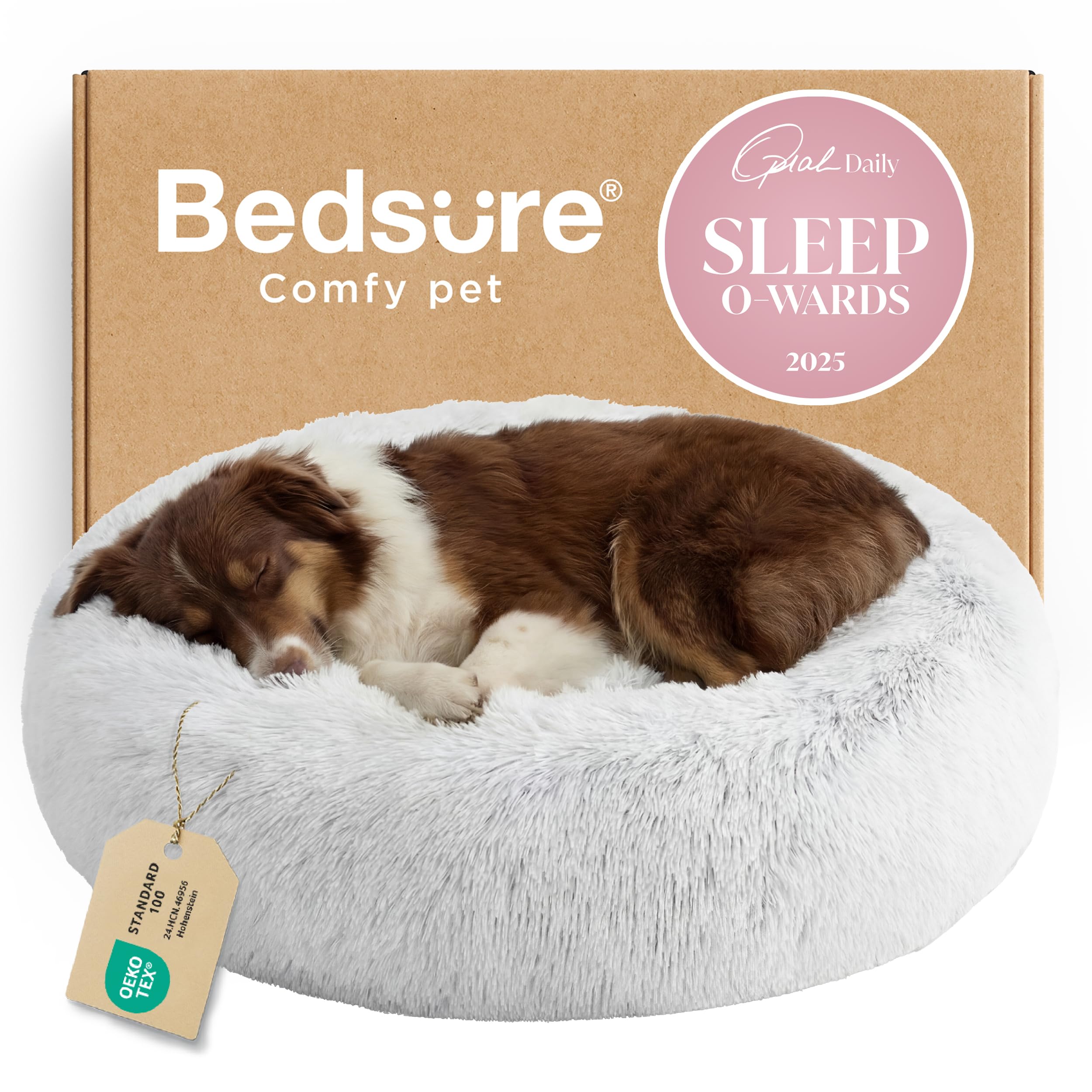 Bedsure Calming Dog Bed for Small Dogs - Donut Washable Small Puppy Bed, 23 inches Anti-Slip Round Fluffy Plush Faux Fur Large Cat Bed, Fits up to 25 lbs Pets, Camel