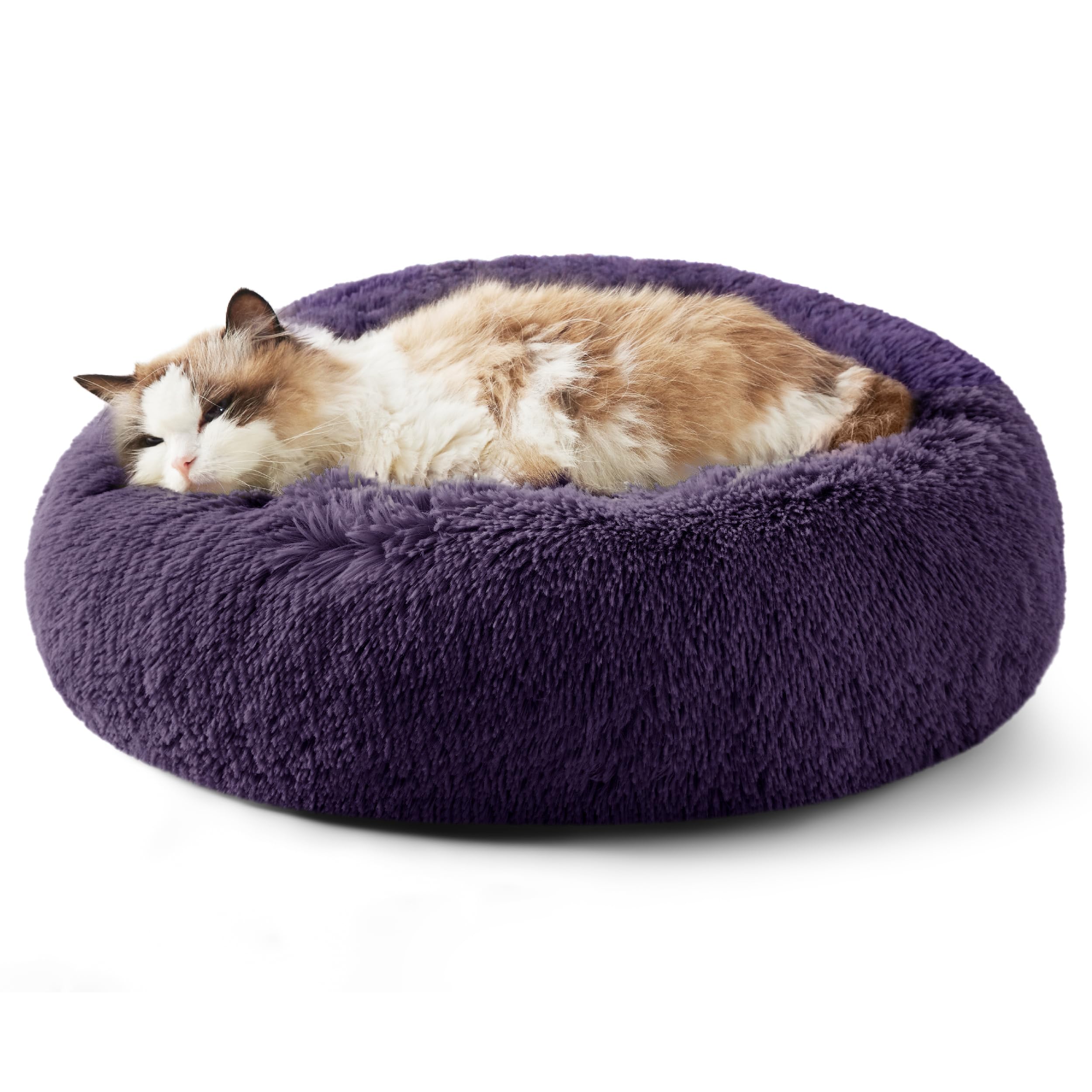 Bedsure Calming Dog Bed for Small Dogs - Donut Washable Small Puppy Bed, 23 inches Anti-Slip Round Fluffy Plush Faux Fur Large Cat Bed, Fits up to 25 lbs Pets, Camel
