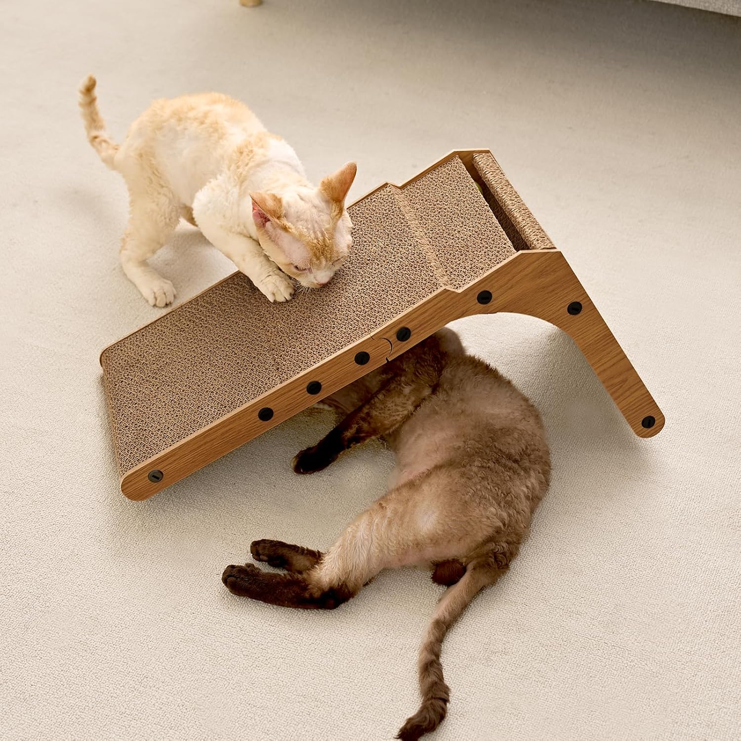 EHEYCIGA Cardboard Cat Scratcher for Indoor Cats, 26.8 Inch L Shaped Vertical Cat Scratching Board with Ball Cat Toy, Large Cat Scratcher Pad, Brown