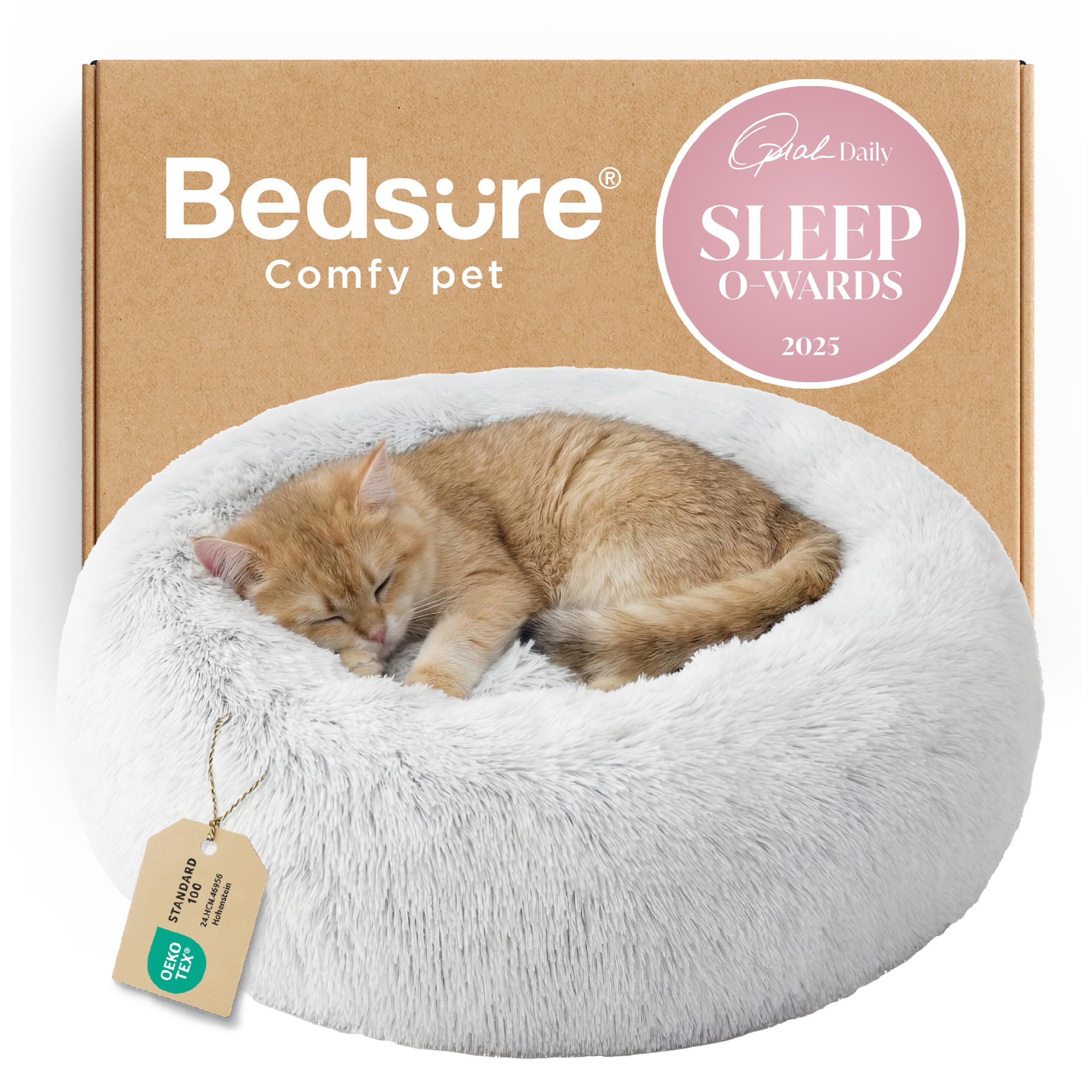 Bedsure Calming Dog Bed for Small Dogs - Donut Washable Small Puppy Bed, 23 inches Anti-Slip Round Fluffy Plush Faux Fur Large Cat Bed, Fits up to 25 lbs Pets, Camel