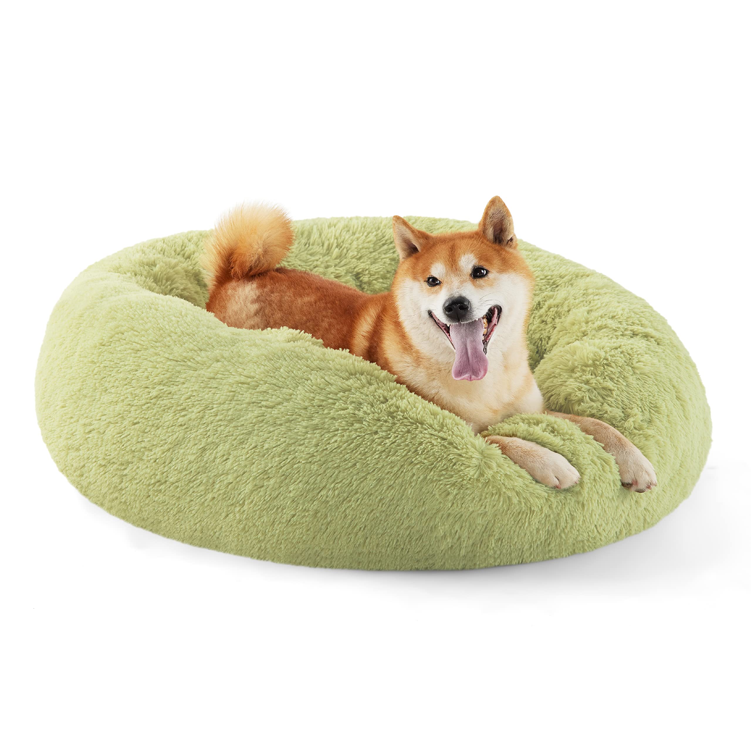 Bedsure Calming Dog Bed for Small Dogs - Donut Washable Small Puppy Bed, 23 inches Anti-Slip Round Fluffy Plush Faux Fur Large Cat Bed, Fits up to 25 lbs Pets, Camel