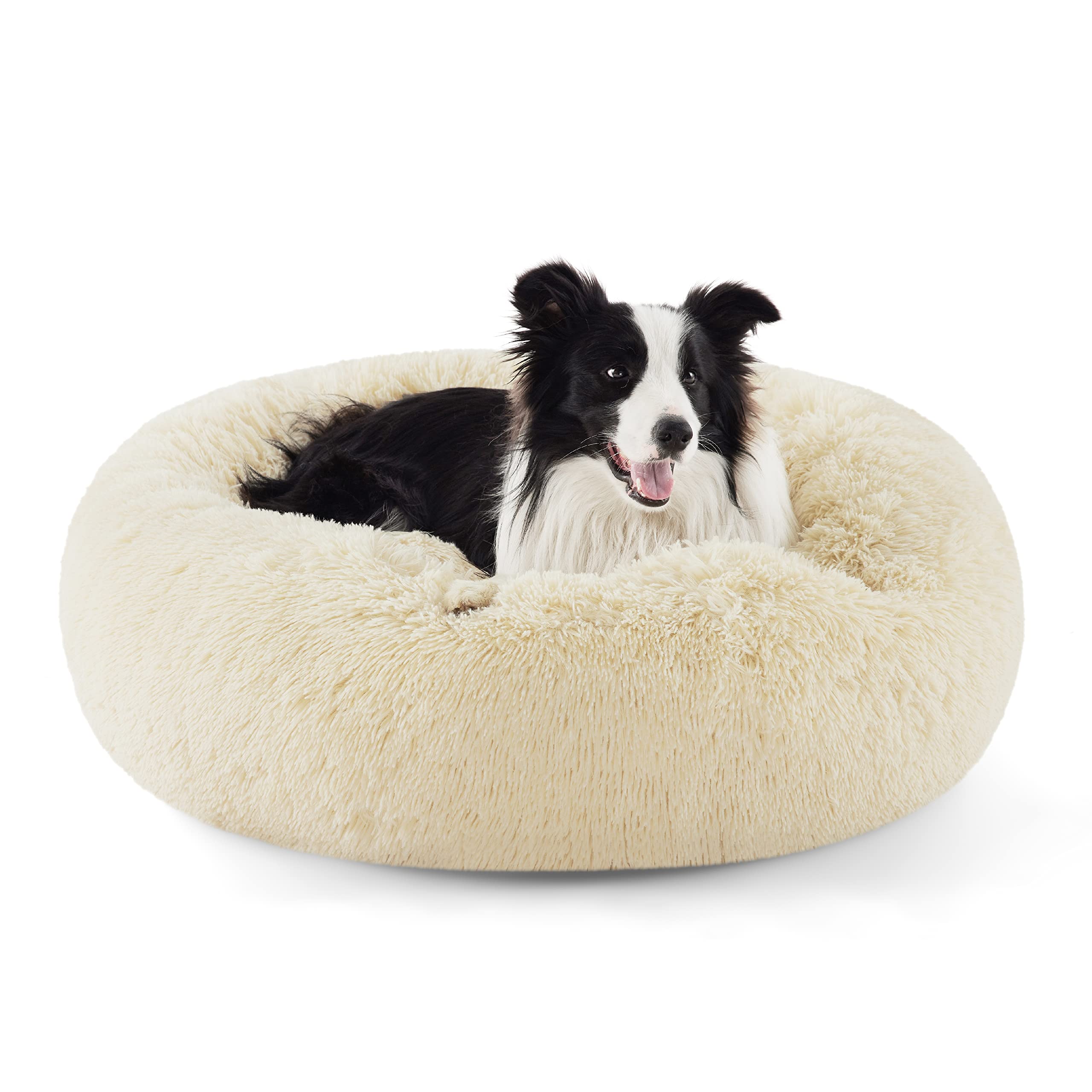 Bedsure Calming Dog Bed for Small Dogs - Donut Washable Small Puppy Bed, 23 inches Anti-Slip Round Fluffy Plush Faux Fur Large Cat Bed, Fits up to 25 lbs Pets, Camel