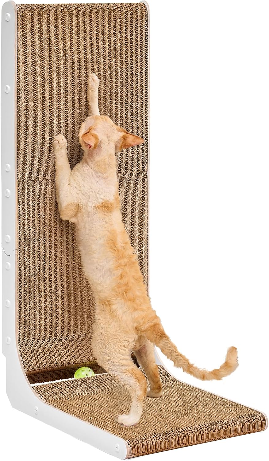 EHEYCIGA Cardboard Cat Scratcher for Indoor Cats, 26.8 Inch L Shaped Vertical Cat Scratching Board with Ball Cat Toy, Large Cat Scratcher Pad, Brown