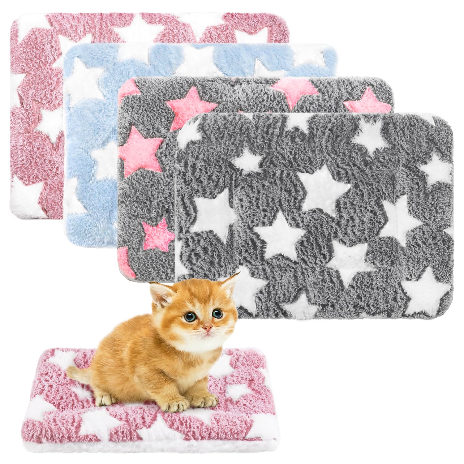 4 Pcs Self Warming Cat Bed, Self Heating Pet Mat for Kitten & Puppy, Soft Calming Cat Bed Mat Reflects Body Heat Warm Washable Pet Pad for Crates, Floors, Indoor, Outdoor(12.6×10 Inch)