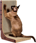 EHEYCIGA Cardboard Cat Scratcher for Indoor Cats, 26.8 Inch L Shaped Vertical Cat Scratching Board with Ball Cat Toy, Large Cat Scratcher Pad, Brown