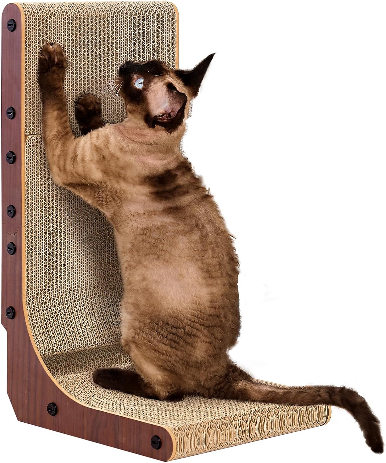 EHEYCIGA Cardboard Cat Scratcher for Indoor Cats, 26.8 Inch L Shaped Vertical Cat Scratching Board with Ball Cat Toy, Large Cat Scratcher Pad, Brown