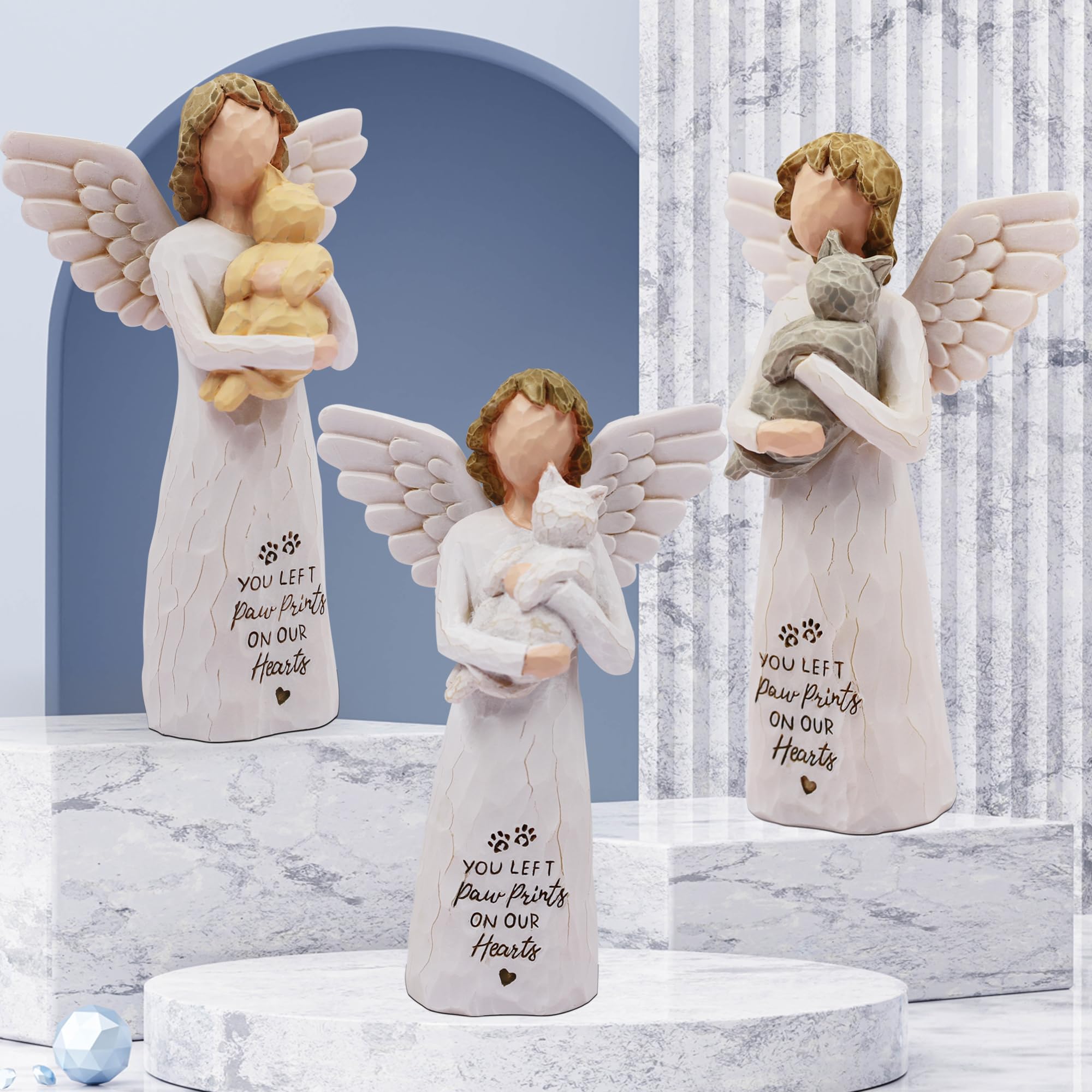 BORLESTA Cat Memorial Gifts for Loss of Cat, Pet Loss Sympathy Gift, Pet Cat Remembrance Gifts, Cat Mom Gift for Cats Lovers, Cat Statue Hand-Painted Figurines Angel (Gray)